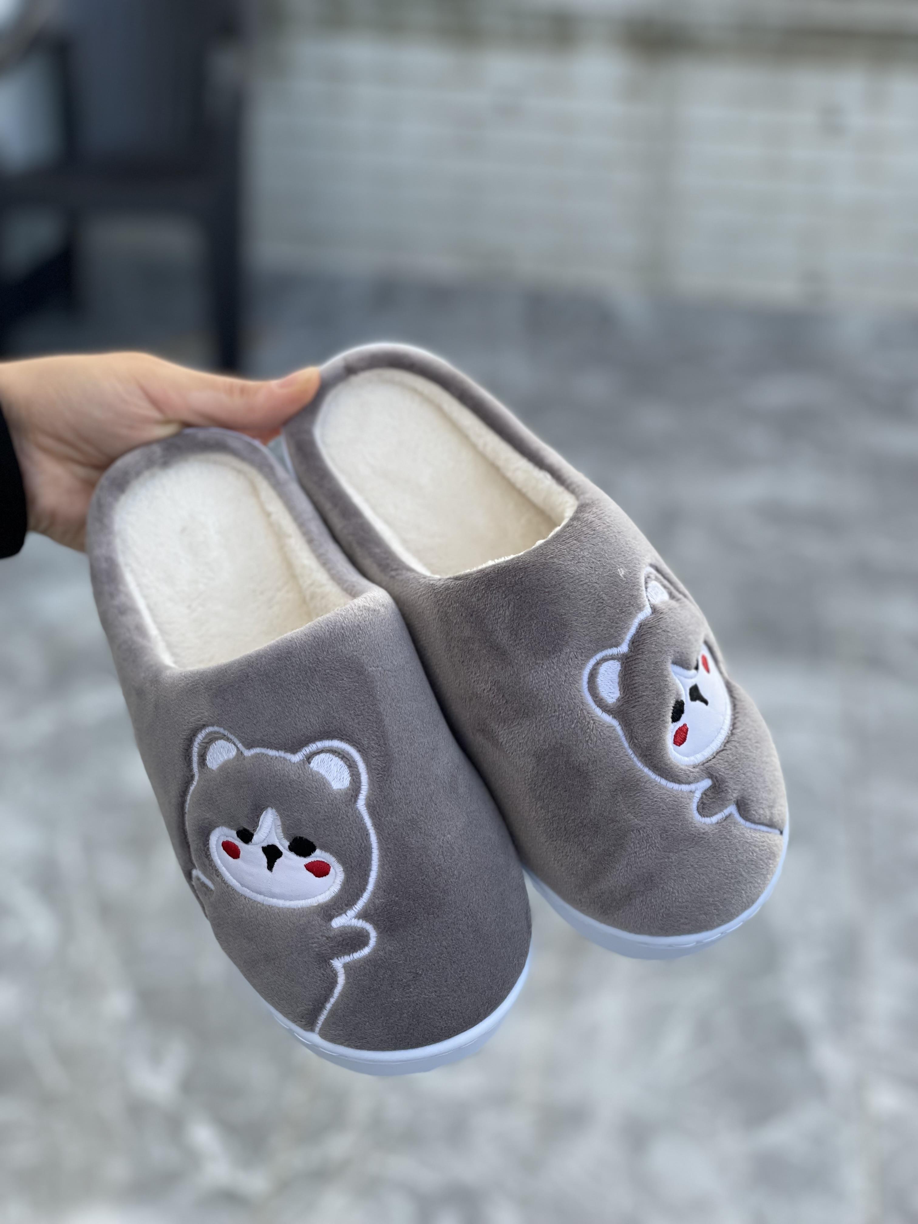 Modafrato TEDDY Kadın Ev Terliği Kışlık Yünlü Terlik Ses Yapmayan Taban Gri