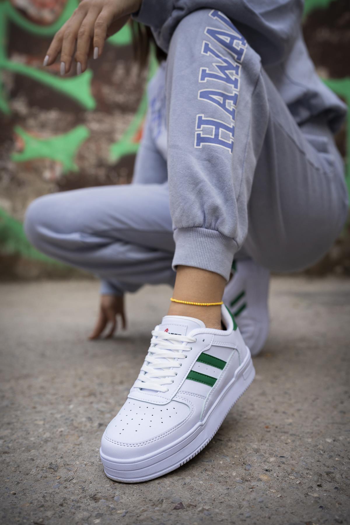 Modafrato URBAN Unisex Spor Ayakkabı Koşu Yürüyüş Ayakkabısı Beyaz - Yeşil