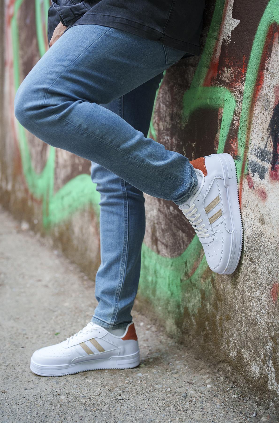 Modafrato URBAN Unisex Spor Ayakkabı Koşu Yürüyüş Ayakkabısı Beyaz - Turuncu
