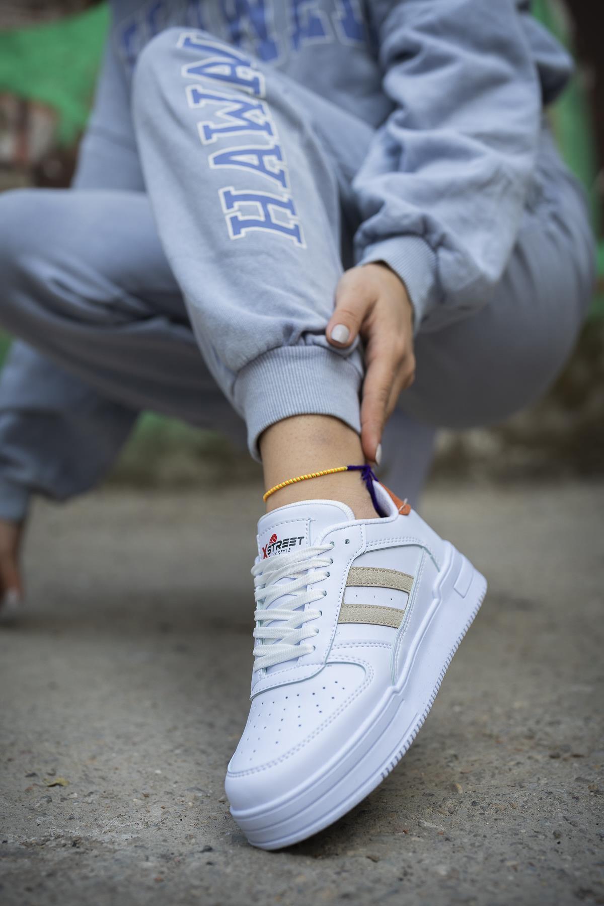 Modafrato URBAN Unisex Spor Ayakkabı Koşu Yürüyüş Ayakkabısı Beyaz - Turuncu