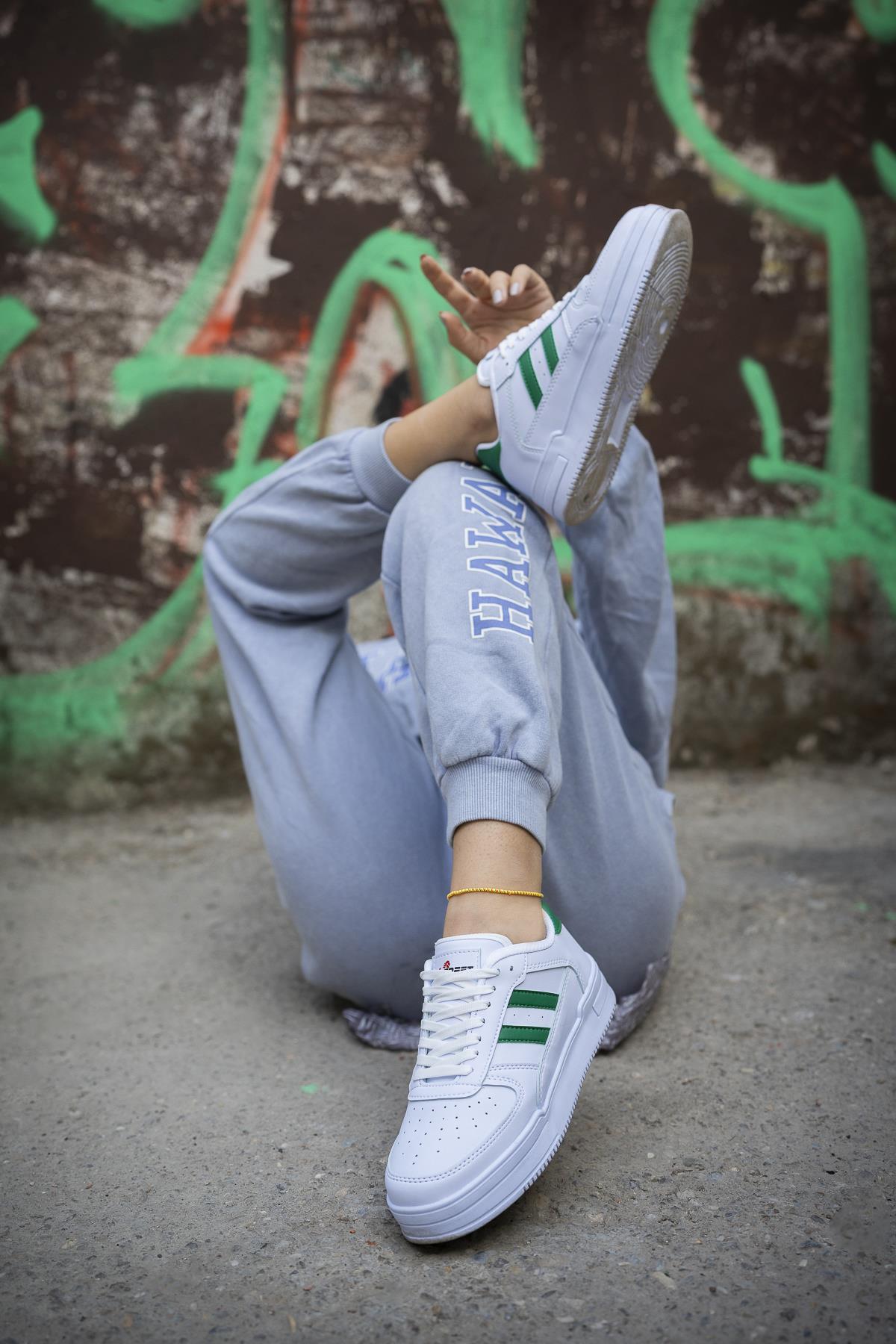 Modafrato URBAN Unisex Spor Ayakkabı Koşu Yürüyüş Ayakkabısı Beyaz - Yeşil