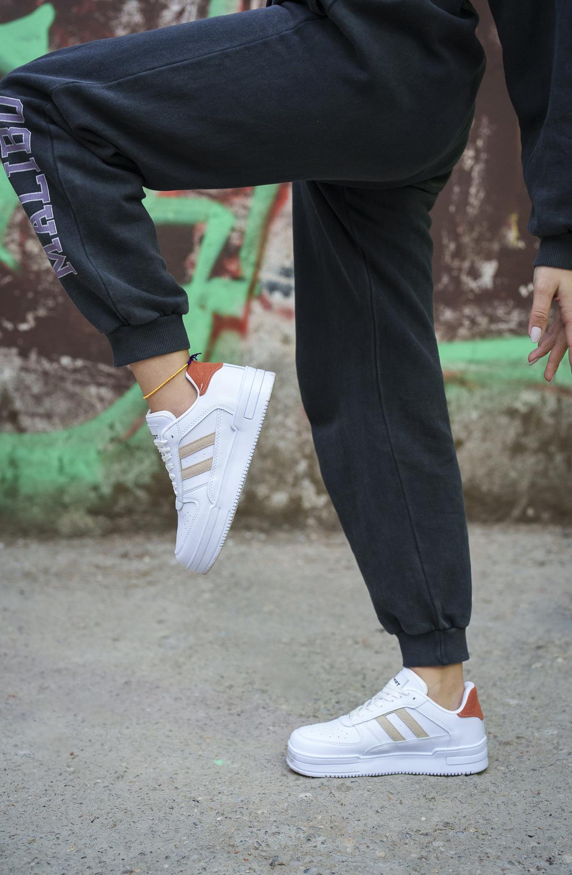 Modafrato URBAN Unisex Spor Ayakkabı Koşu Yürüyüş Ayakkabısı Beyaz - Turuncu