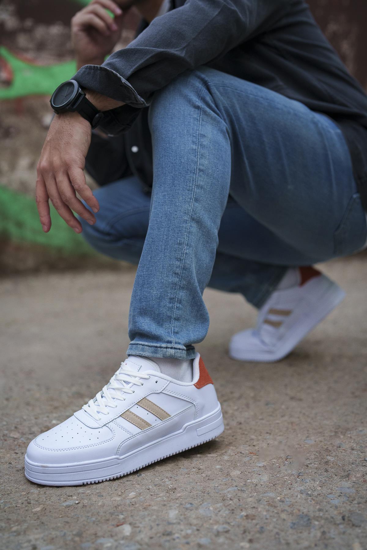 Modafrato URBAN Unisex Spor Ayakkabı Koşu Yürüyüş Ayakkabısı Beyaz - Turuncu