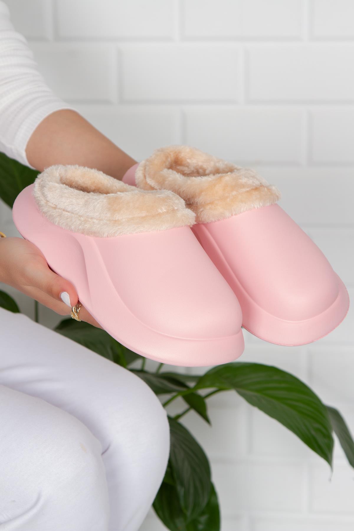Modafrato Uzay Kapalı İçi Yünlü Unisex Ev Terliği Kışlık Terlik Pembe