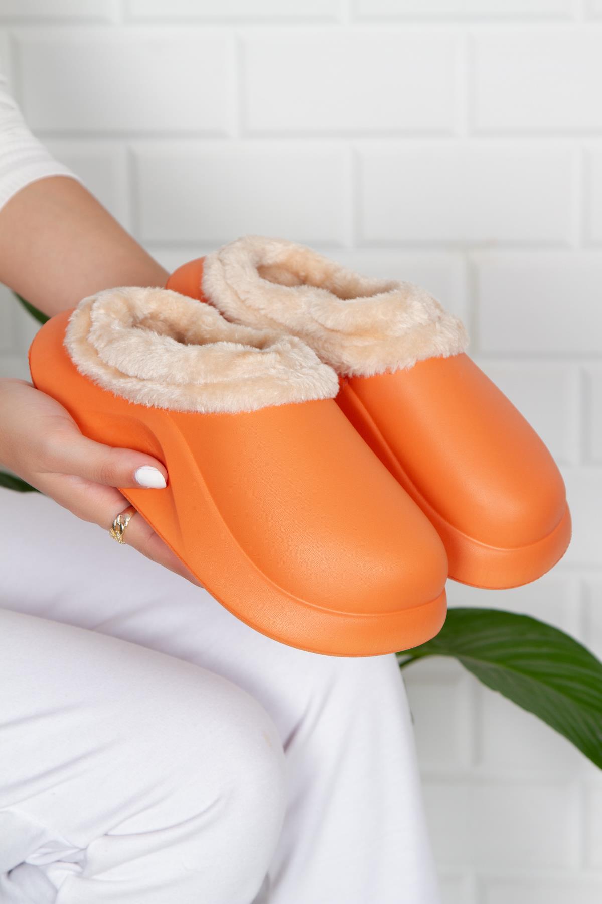 Modafrato Uzay Kapalı İçi Yünlü Unisex Ev Terliği Kışlık Terlik Turuncu