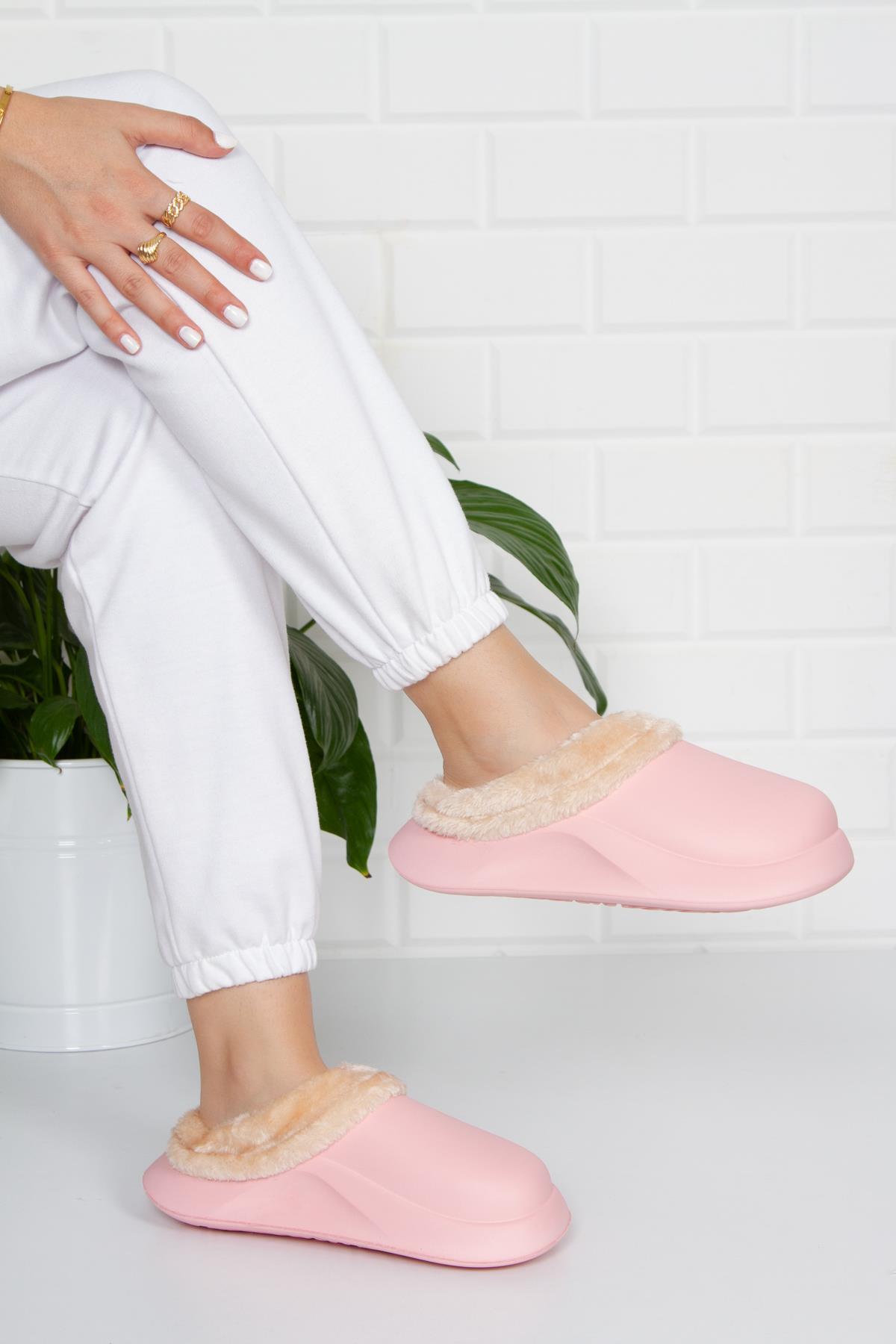 Modafrato Uzay Kapalı İçi Yünlü Unisex Ev Terliği Kışlık Terlik Pembe