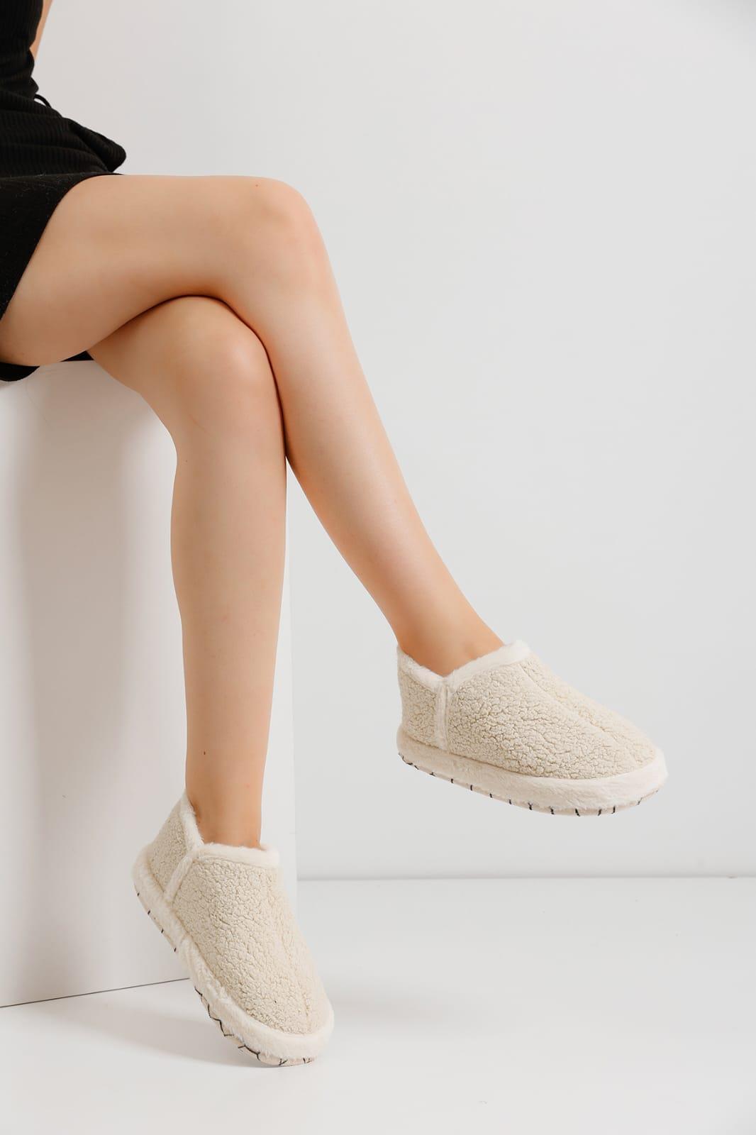 Modafrato VIOLA Kadın Panduf Ev Ayakkabısı Ev Botu Krem