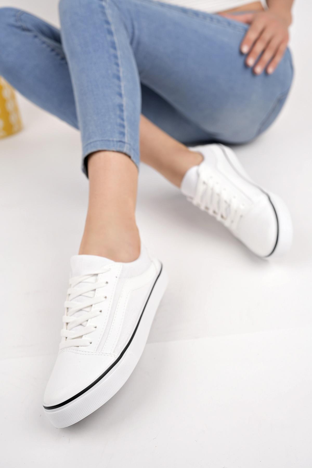 Modafrato VNS Unisex Spor Ayakkabı Günlük Bez Ayakkabı Beyaz