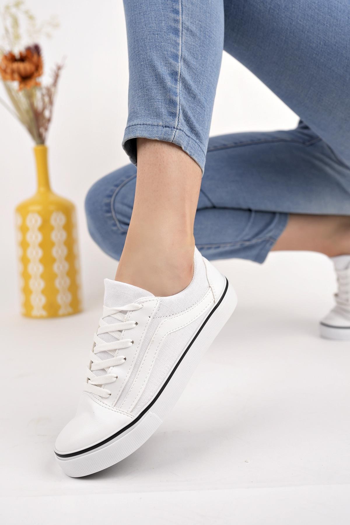 Modafrato VNS Unisex Spor Ayakkabı Günlük Bez Ayakkabı Beyaz