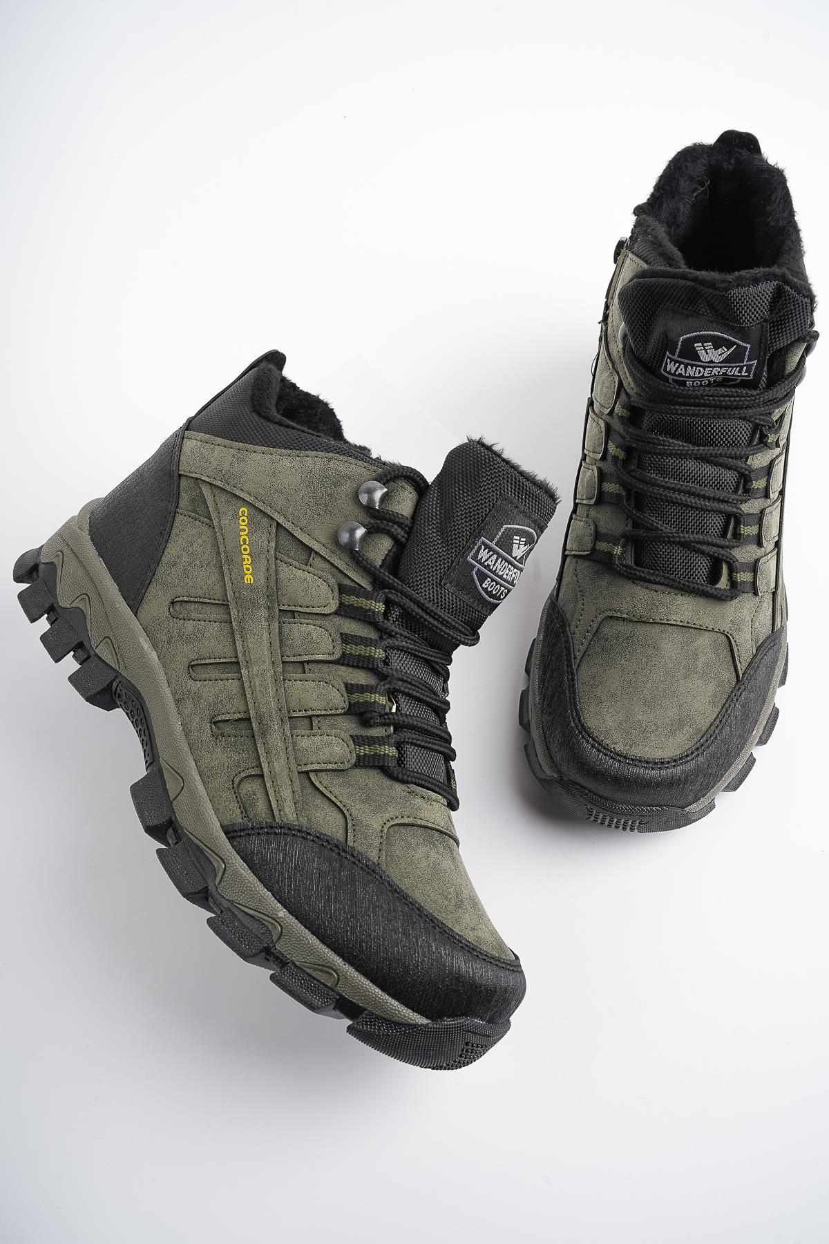 Modafrato WND-3017 Erkek Bot Kışlık Trekking Outdoor Sneaker Soğuk Geçirmez Haki