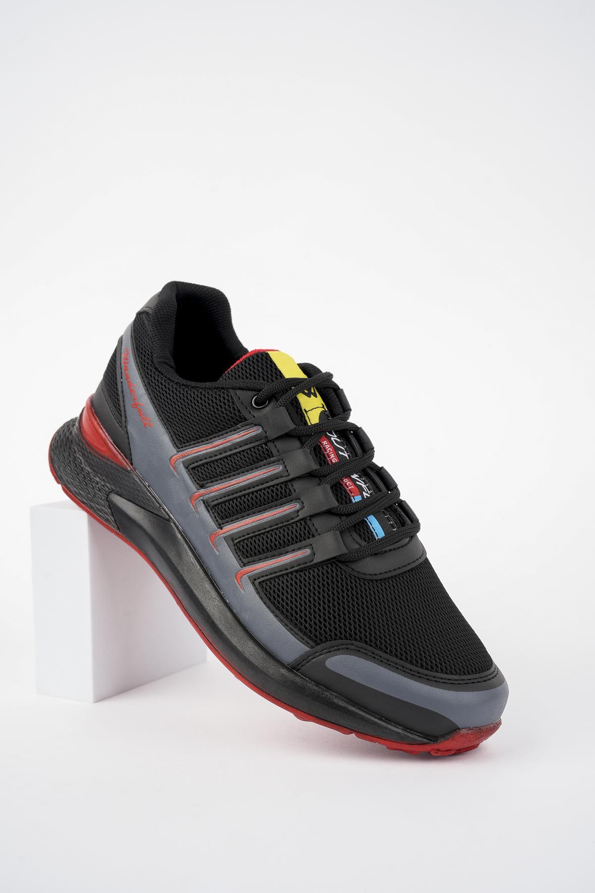 Modafrato Wnd-4099 Erkek Spor Ayakkabı Günlük Casual Sneakers Siyah - Kırmızı