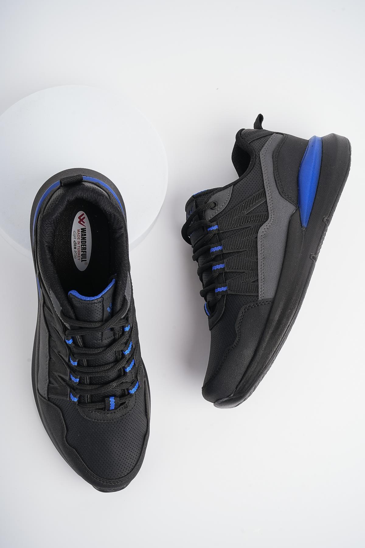 Modafrato WND-4139 Erkek Sneaker Kışlık Trekking Outdoor Soğuk Geçirmez Siyah - Mavi