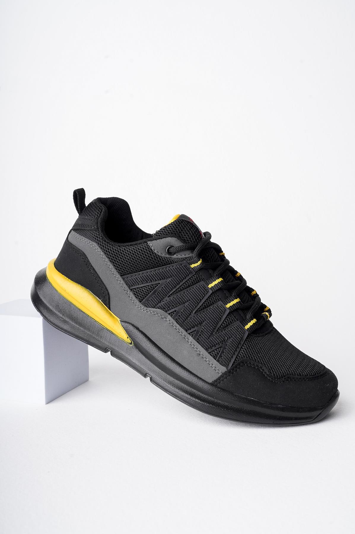 Modafrato Wnd-4139 Erkek Spor Ayakkabı Günlük Casual Sneakers Siyah - Sarı