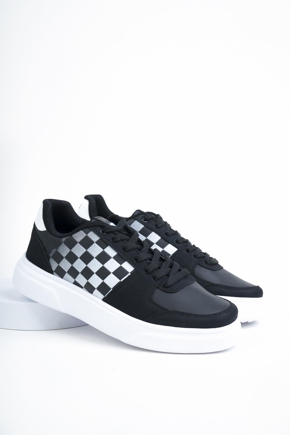Modafrato Wnd-4181 Erkek Spor Ayakkabı Günlük Casual Sneakers Siyah-Beyaz