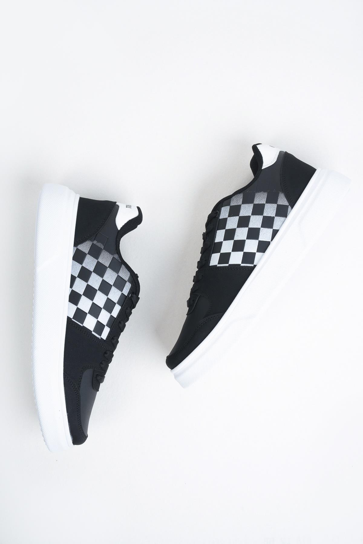Modafrato Wnd-4181 Erkek Spor Ayakkabı Günlük Casual Sneakers Siyah-Beyaz