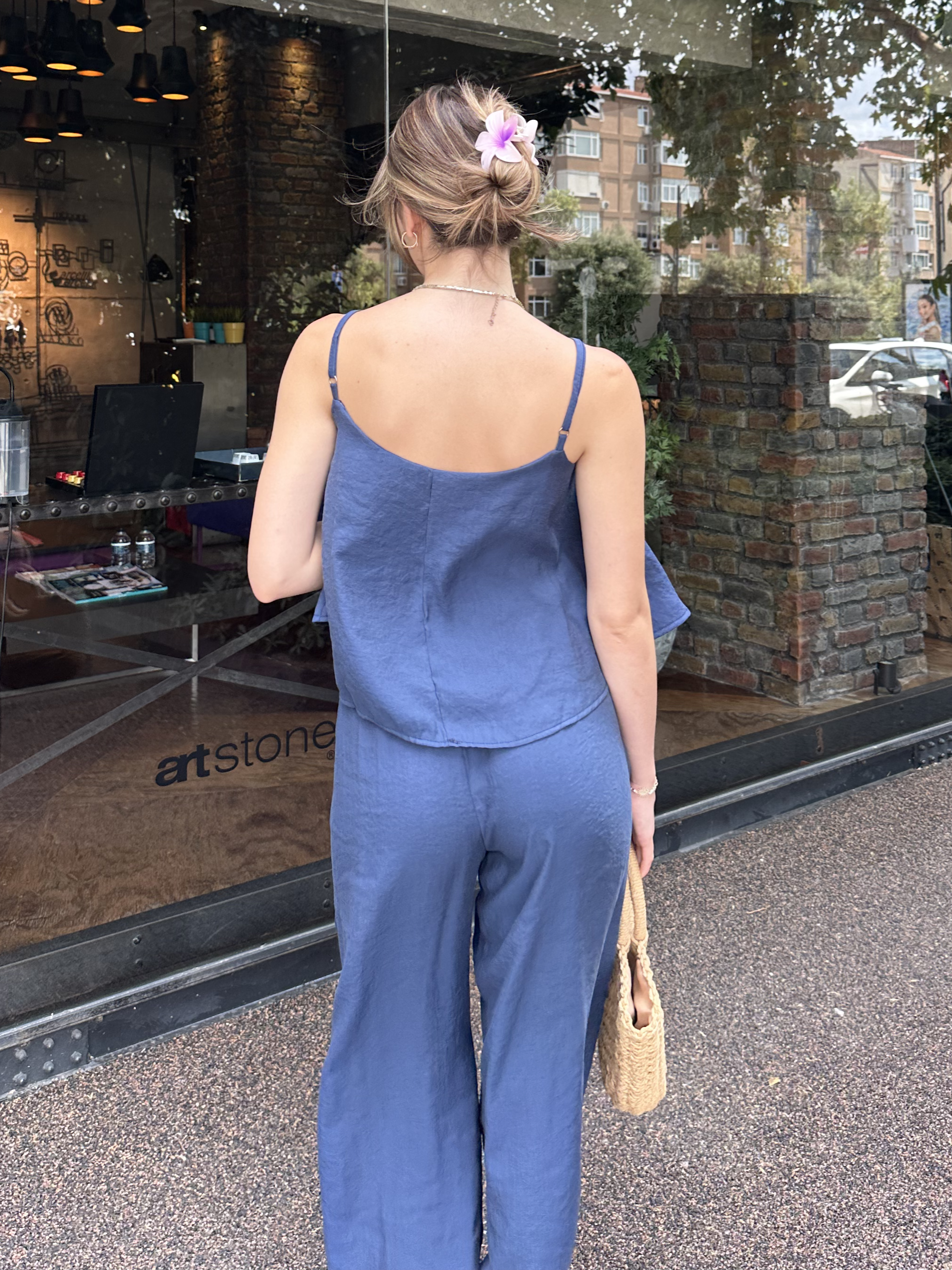 Askılı Bluz Pantolon Takım Lacivert