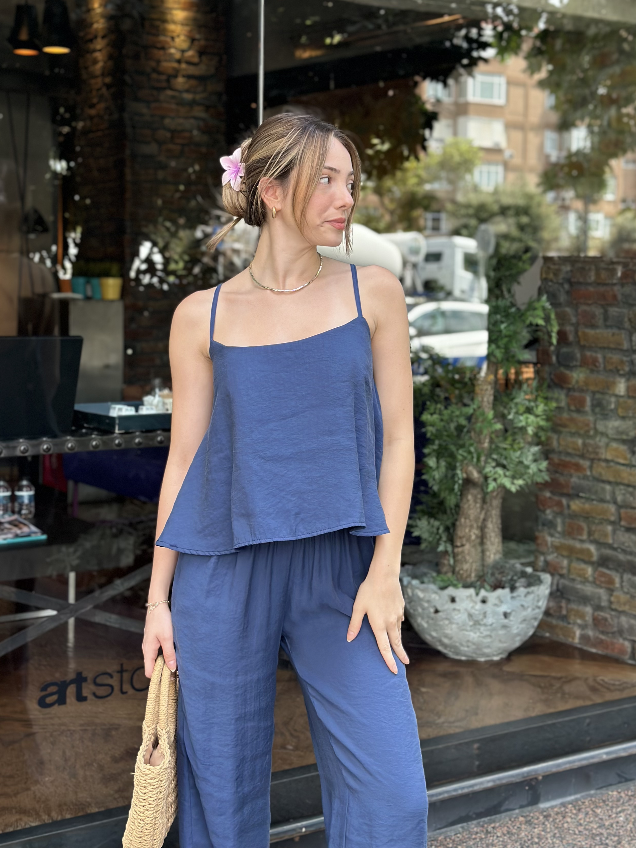 Askılı Bluz Pantolon Takım Lacivert