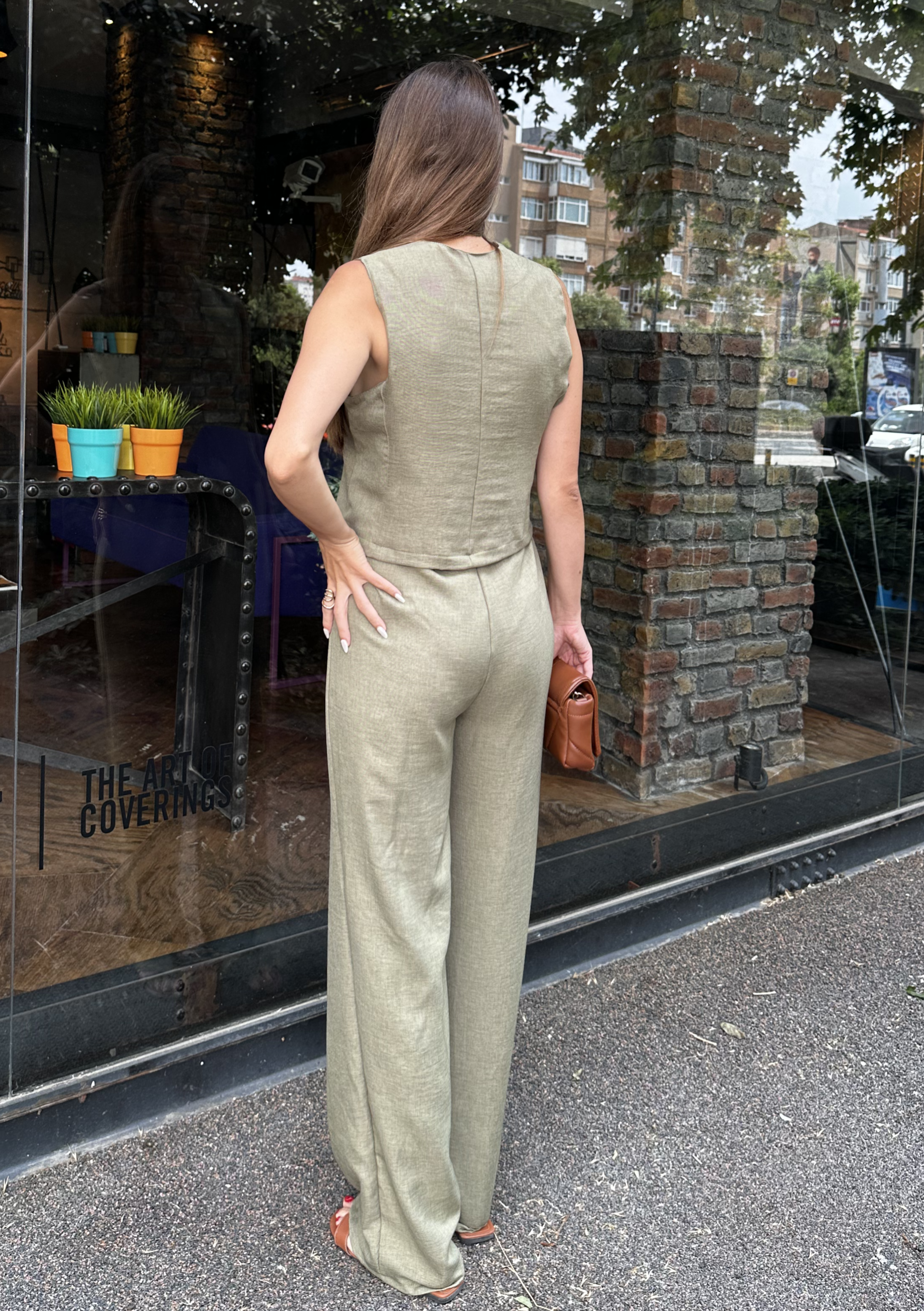 Bağcıklı Keten Pantolon Haki