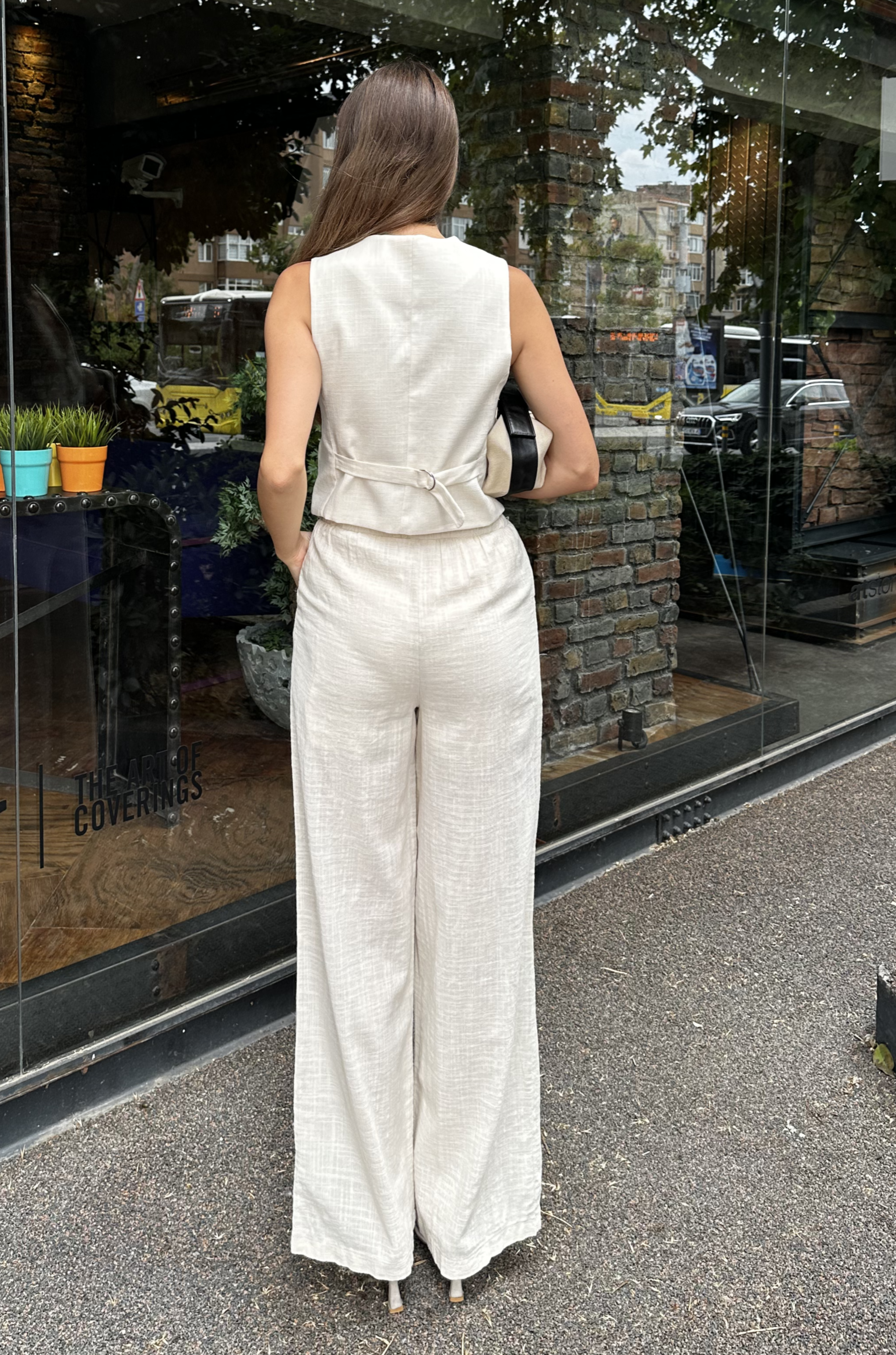 Bağcıklı Keten Pantolon Naturel