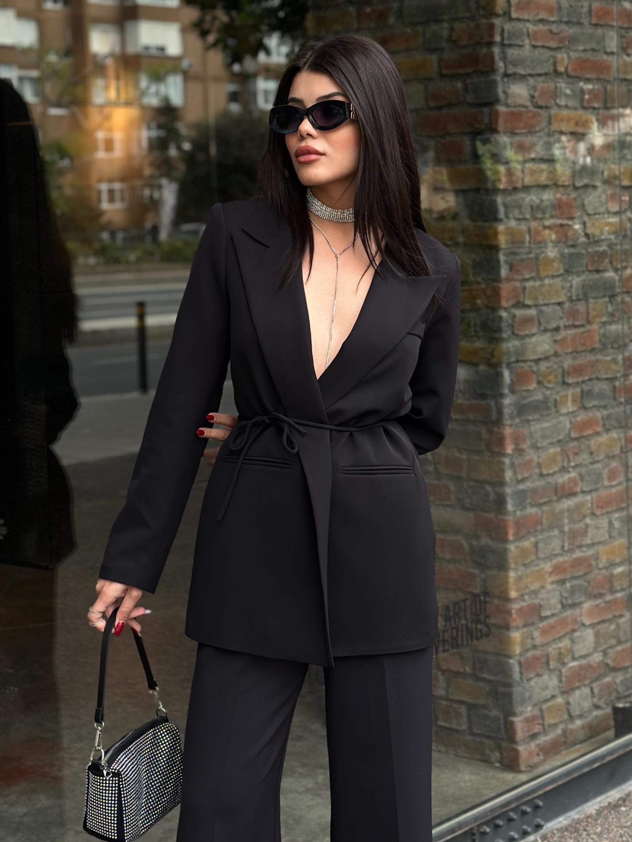 Bağlama Detay Blazer Ceket Siyah