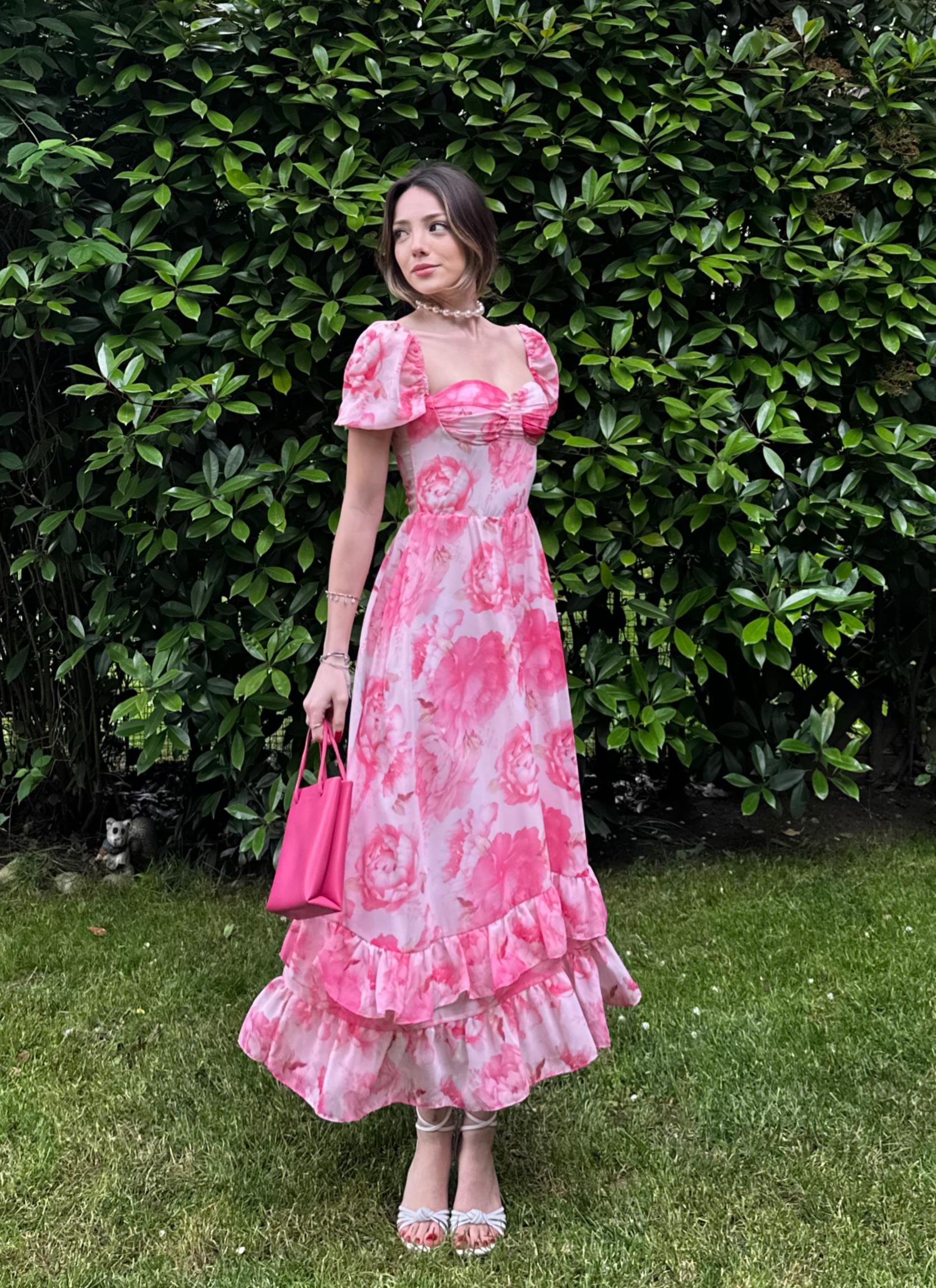 Clara Uzun Şifon Elbise Pembe