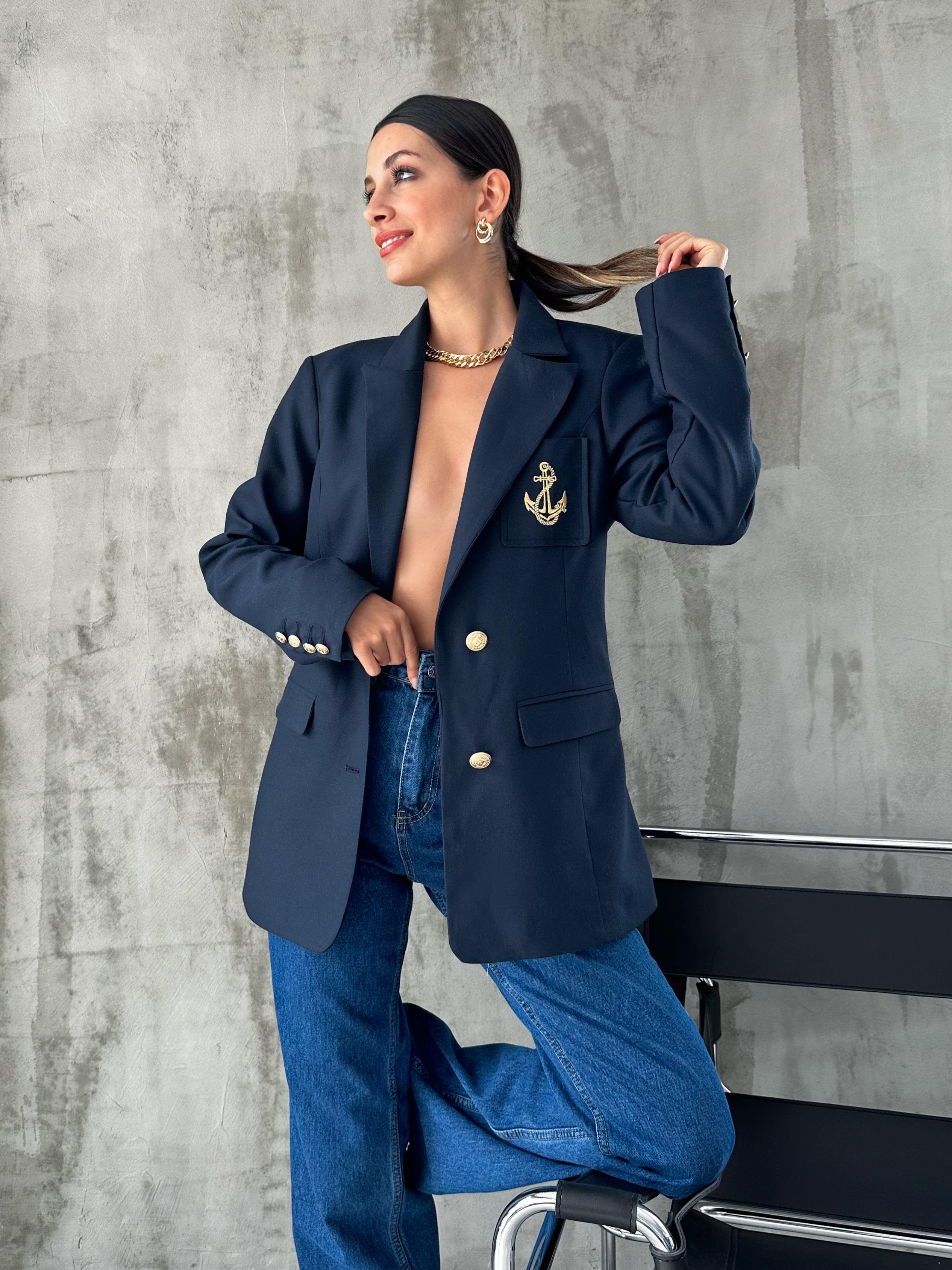 Düğmeli Blazer Ceket Lacivert
