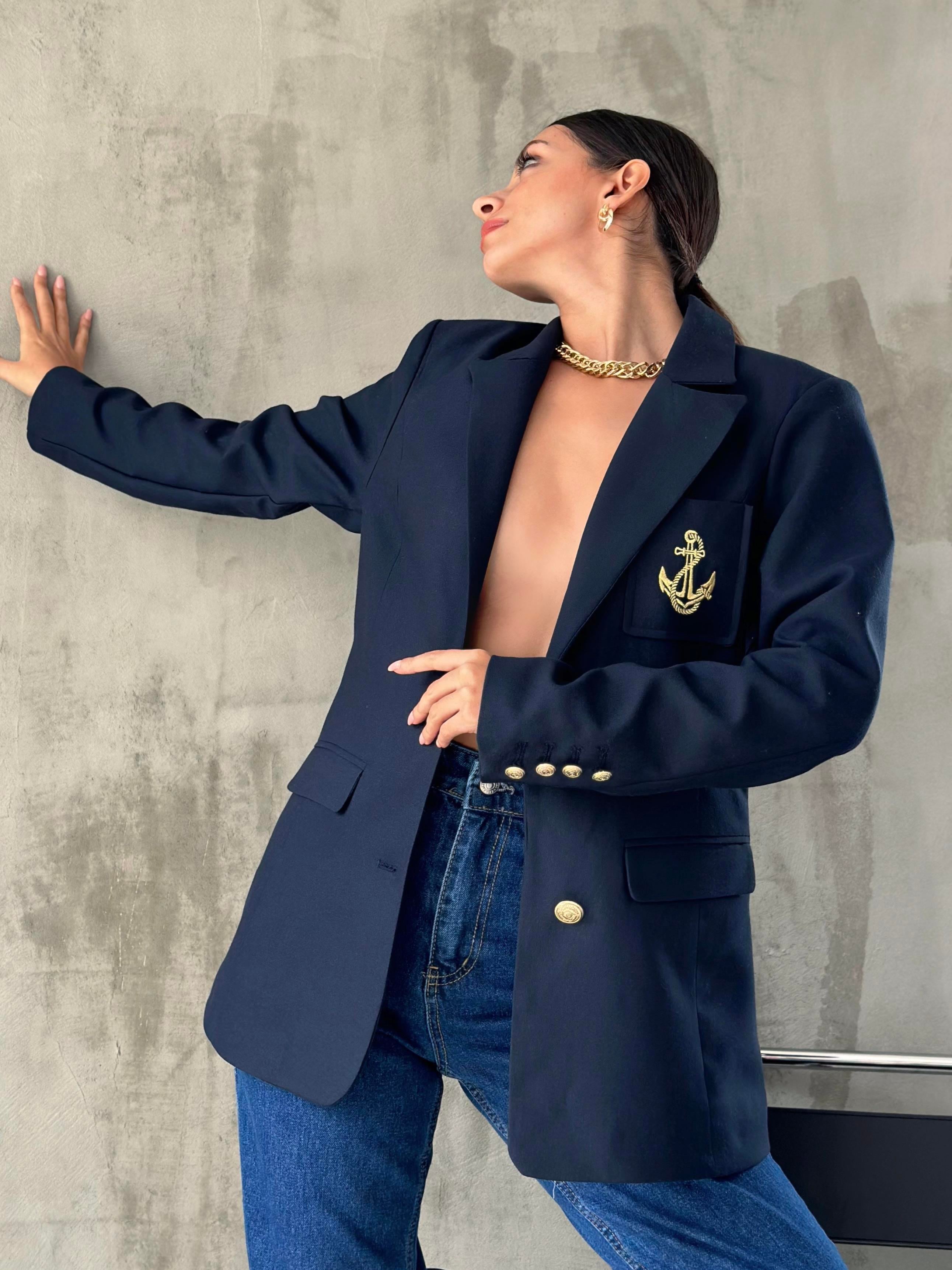 Düğmeli Blazer Ceket Lacivert