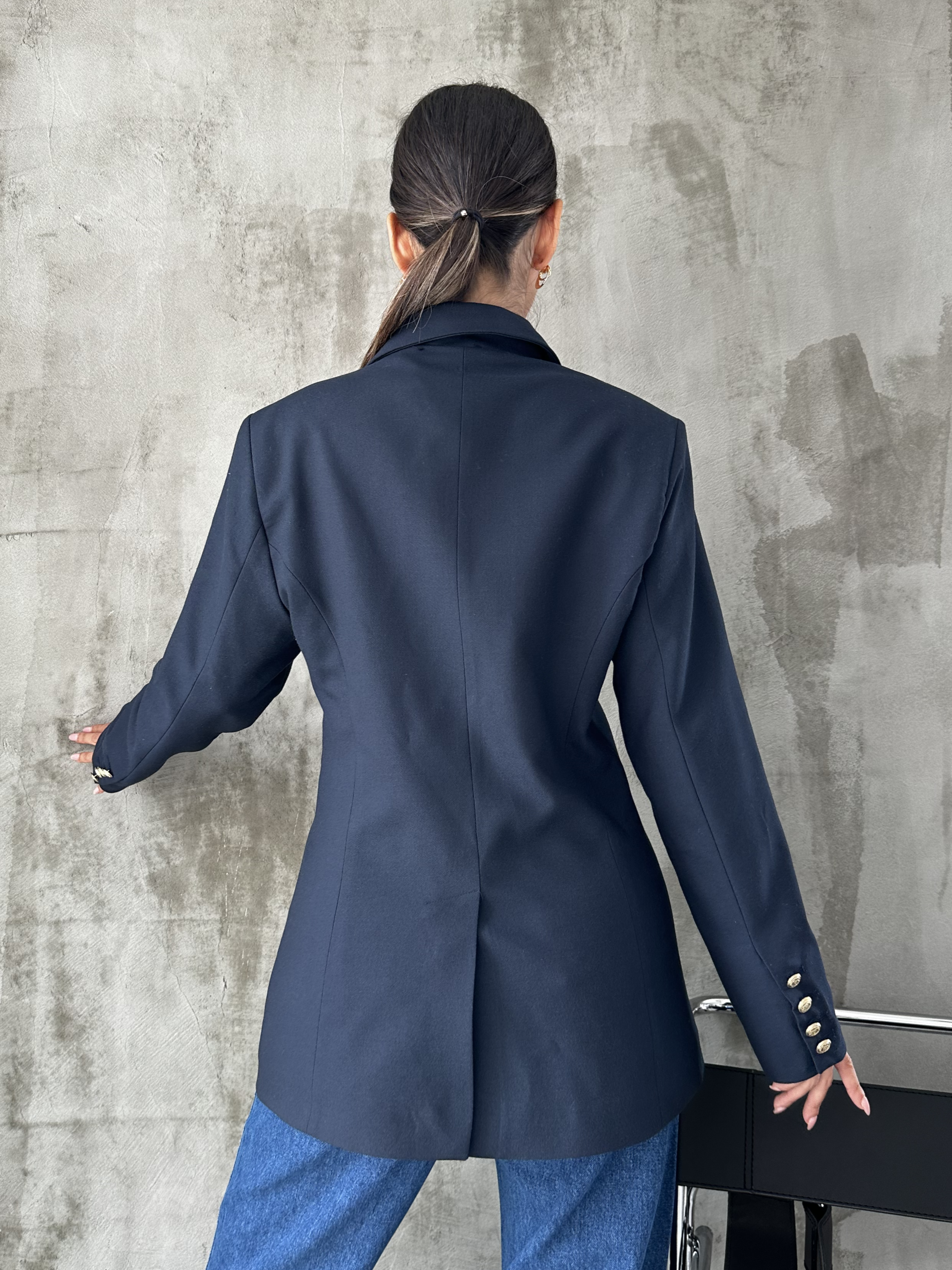 Düğmeli Blazer Ceket Lacivert