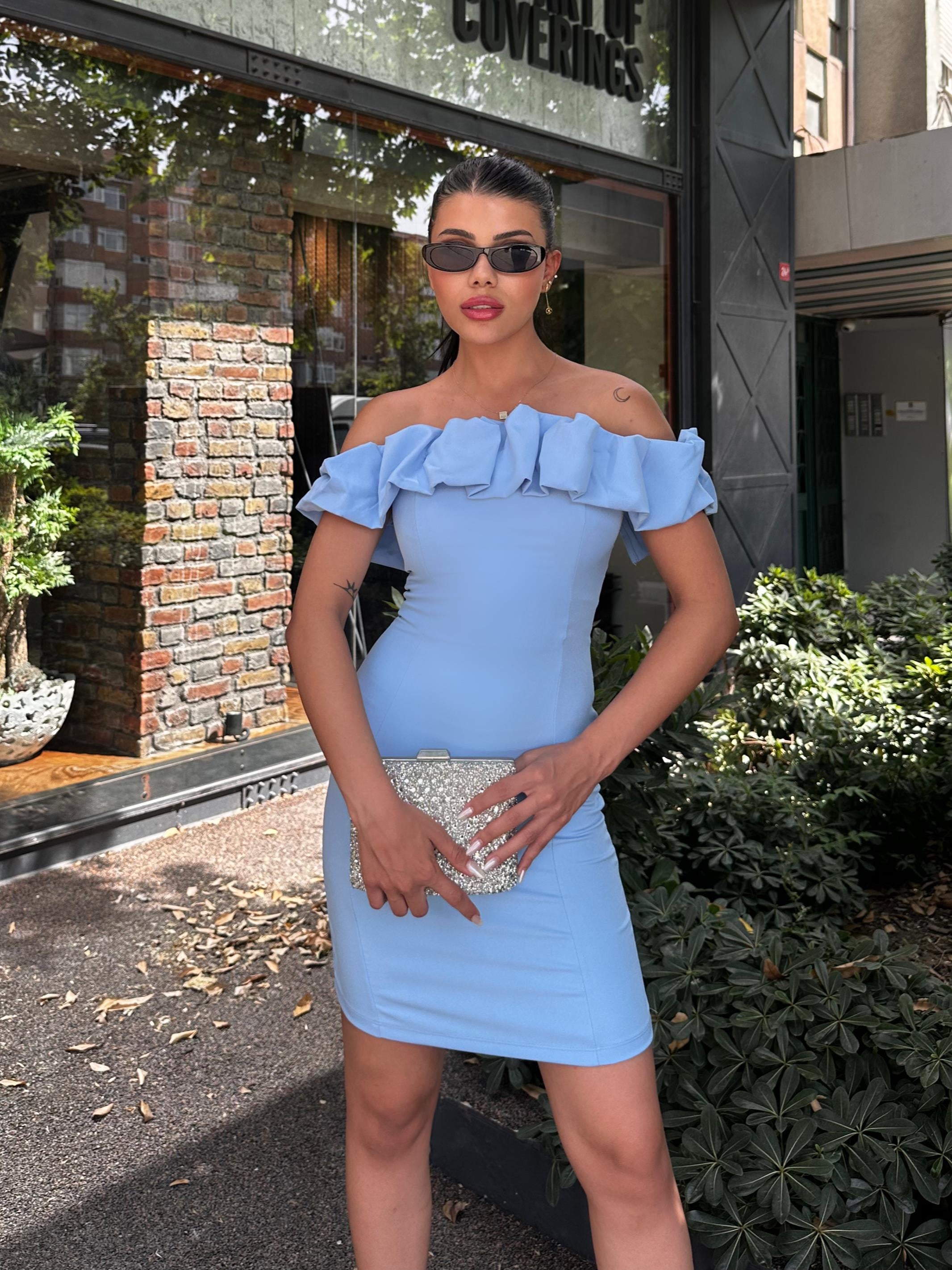Eva Volanlı Atlas Elbise Bebe Mavi