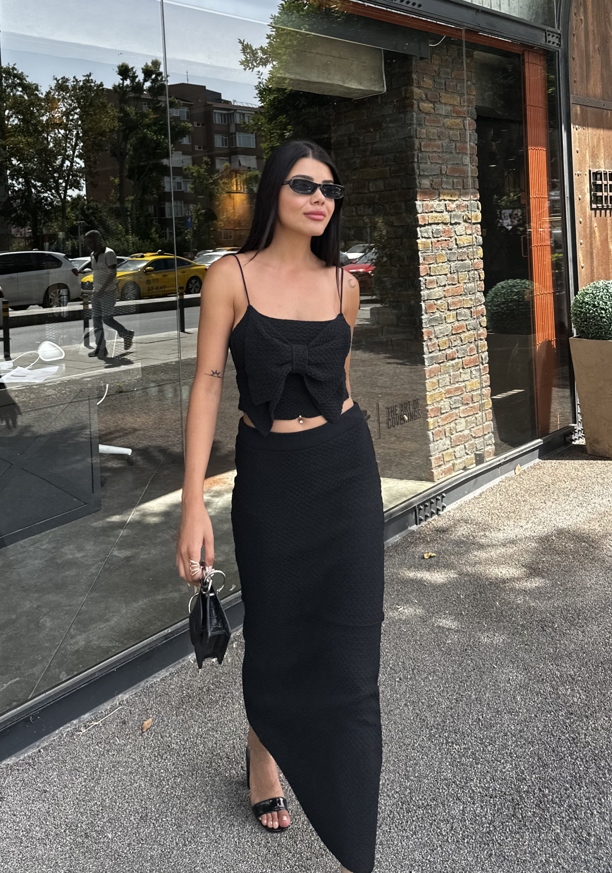 Fiyonk Detaylı Triko Takım Siyah