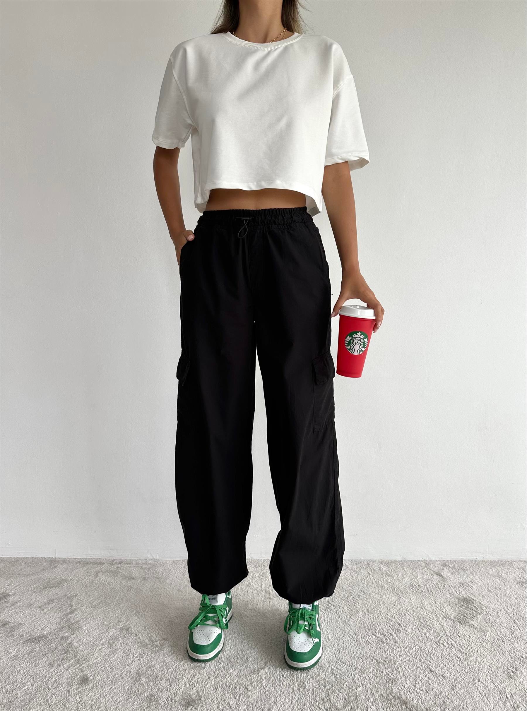 Kargo Cep Paraşüt Pantolon Siyah