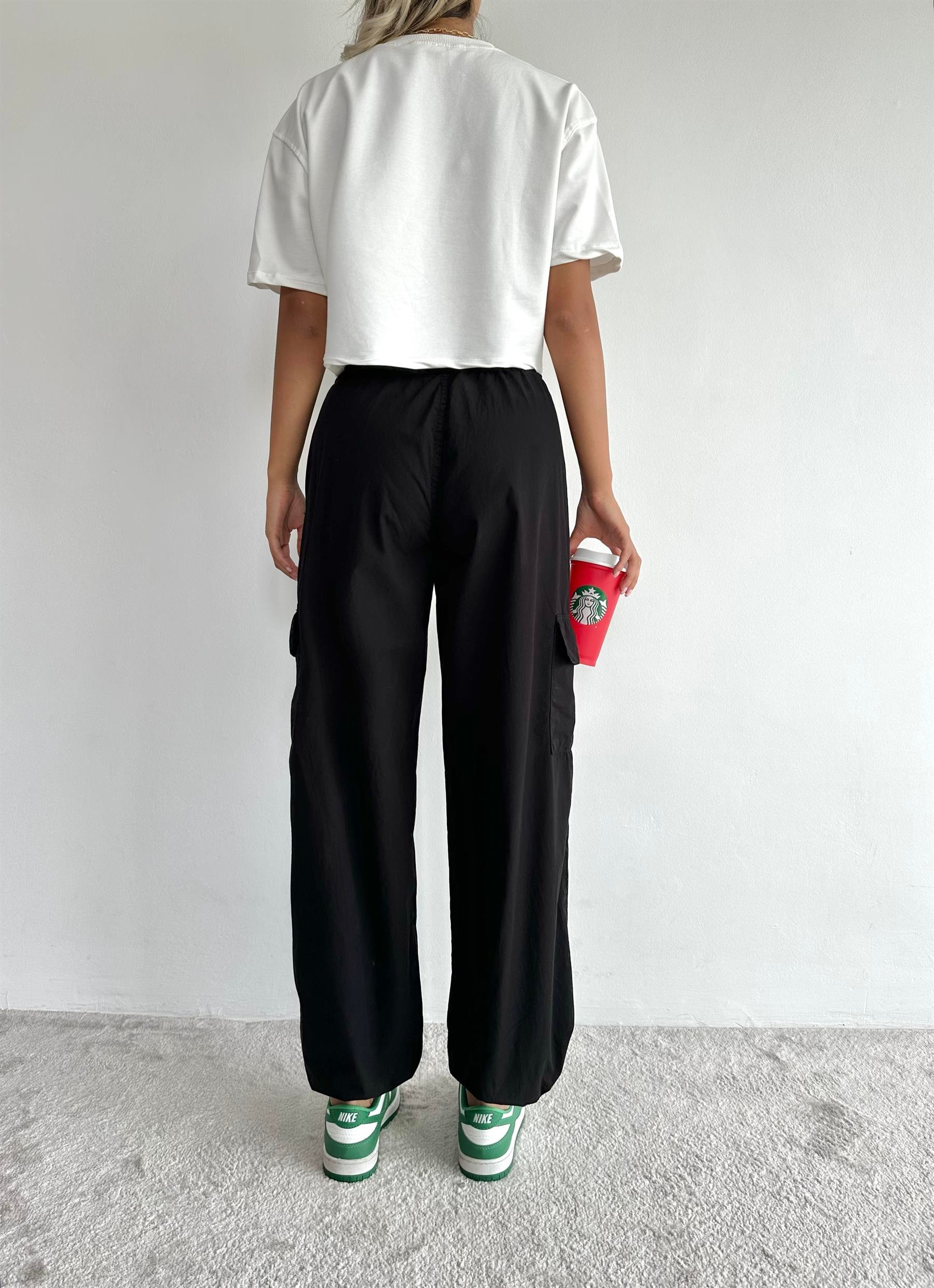 Kargo Cep Paraşüt Pantolon Siyah