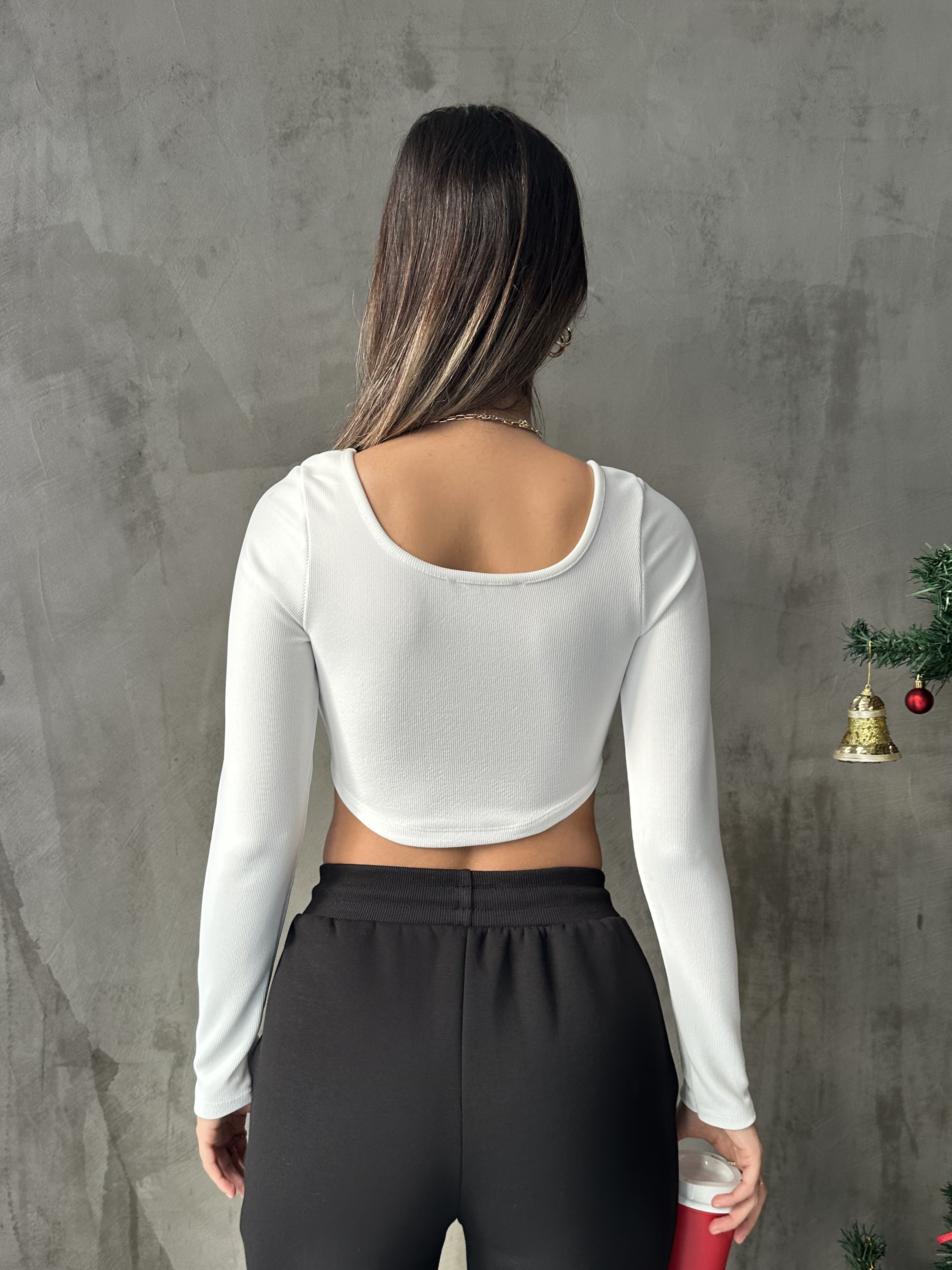 Korse Biyeli Crop Beyaz
