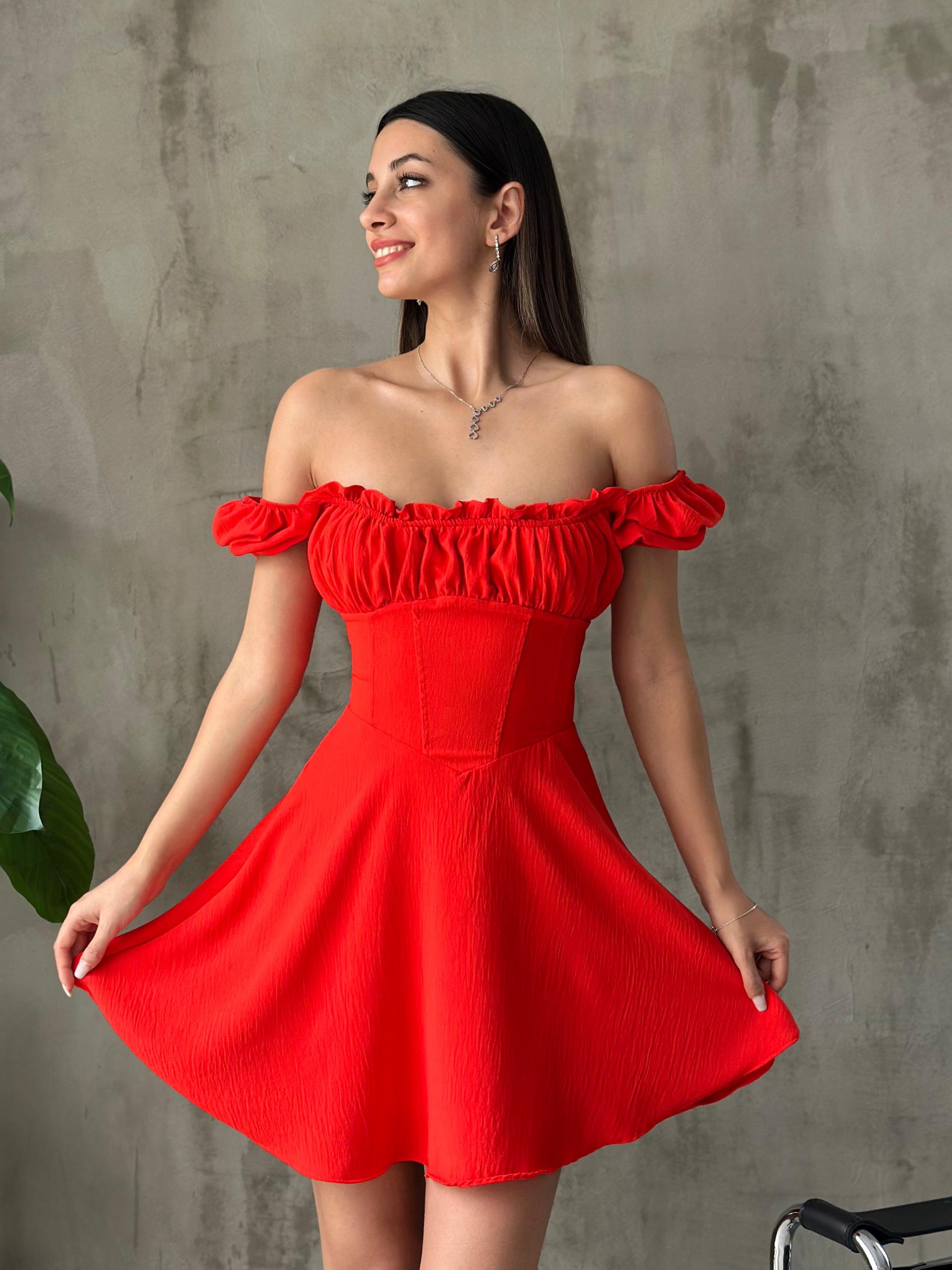 Korseli Mini Elbise Kırmızı