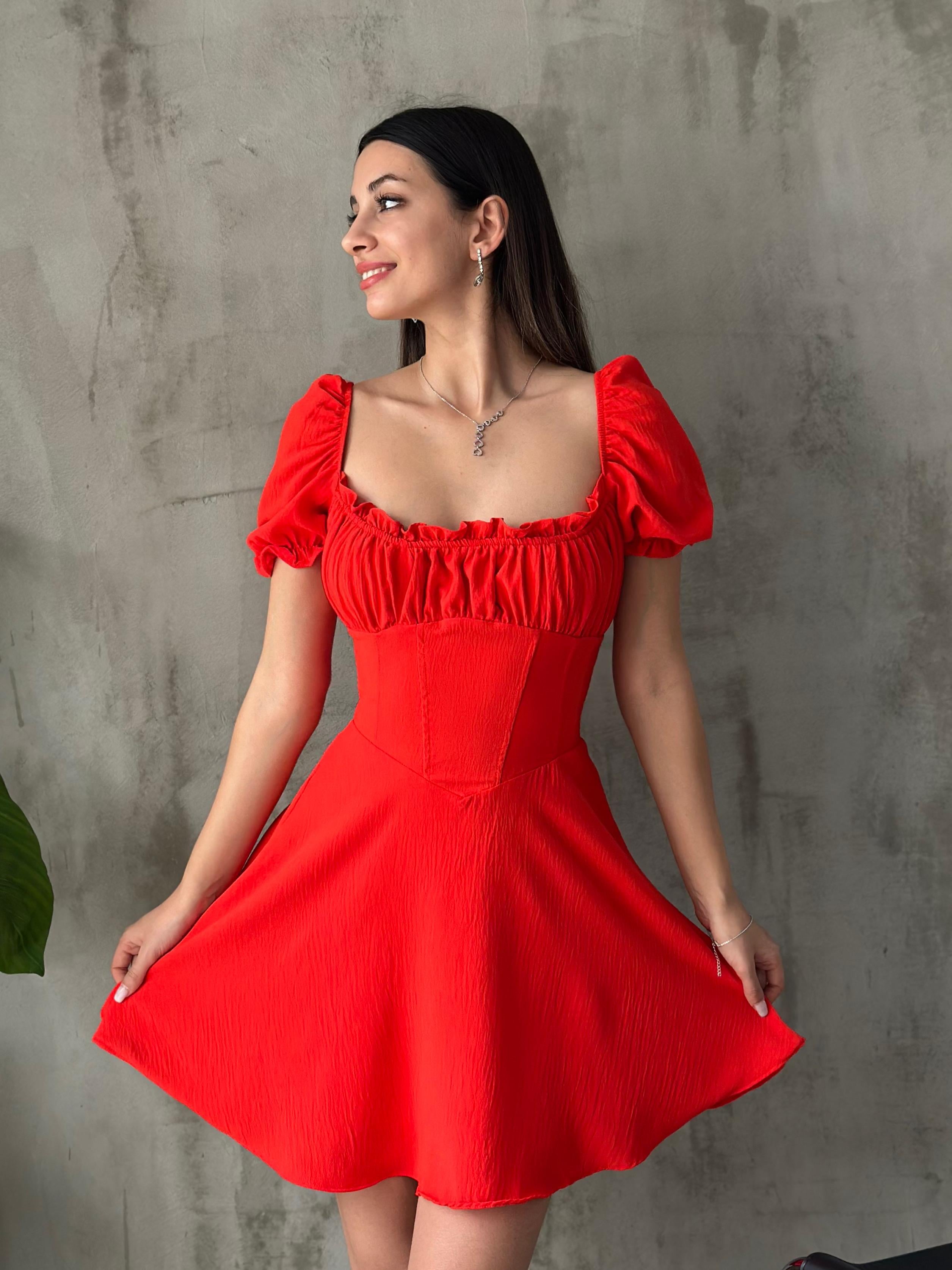 Korseli Mini Elbise Kırmızı