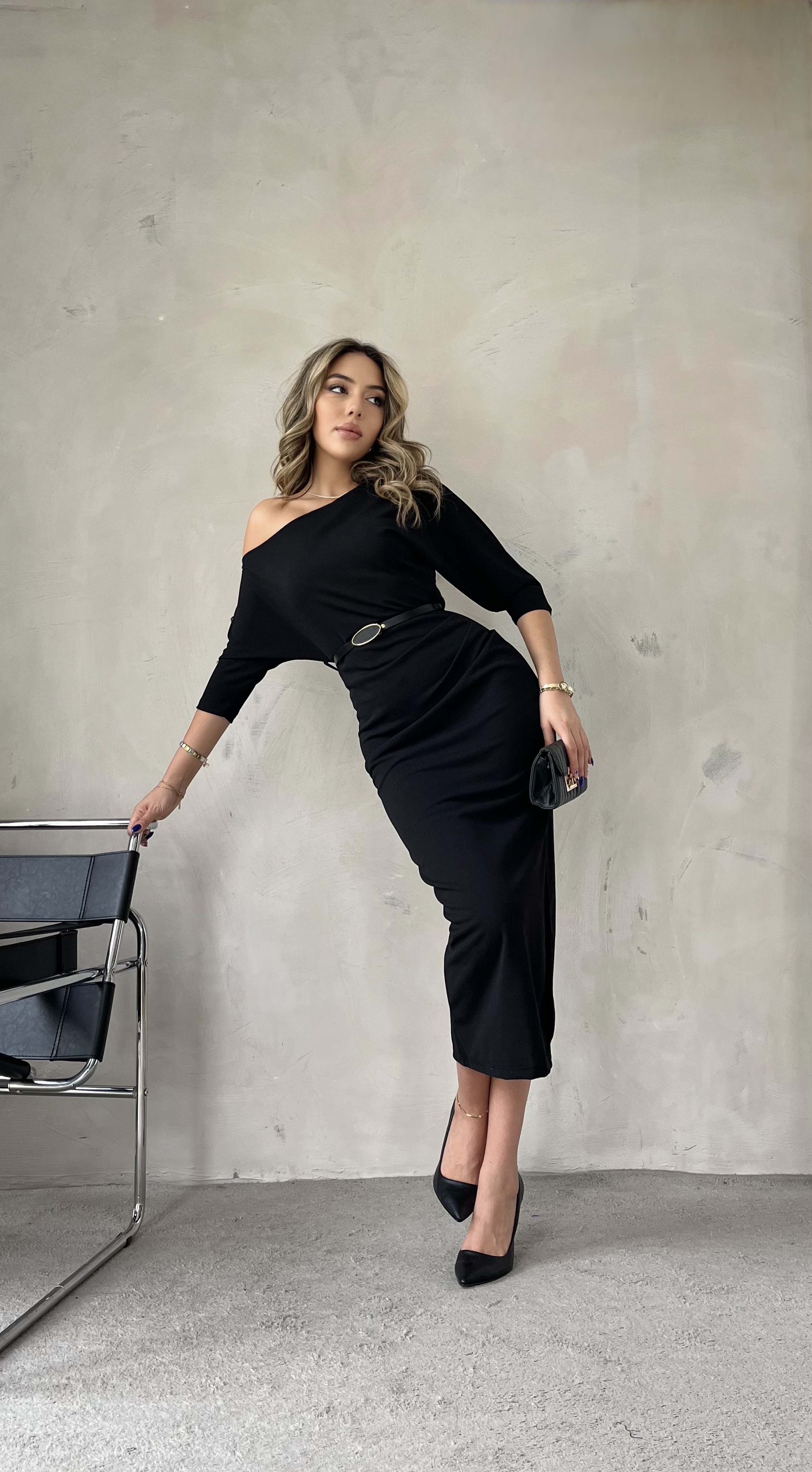 Lina Kemerli Elbise Siyah
