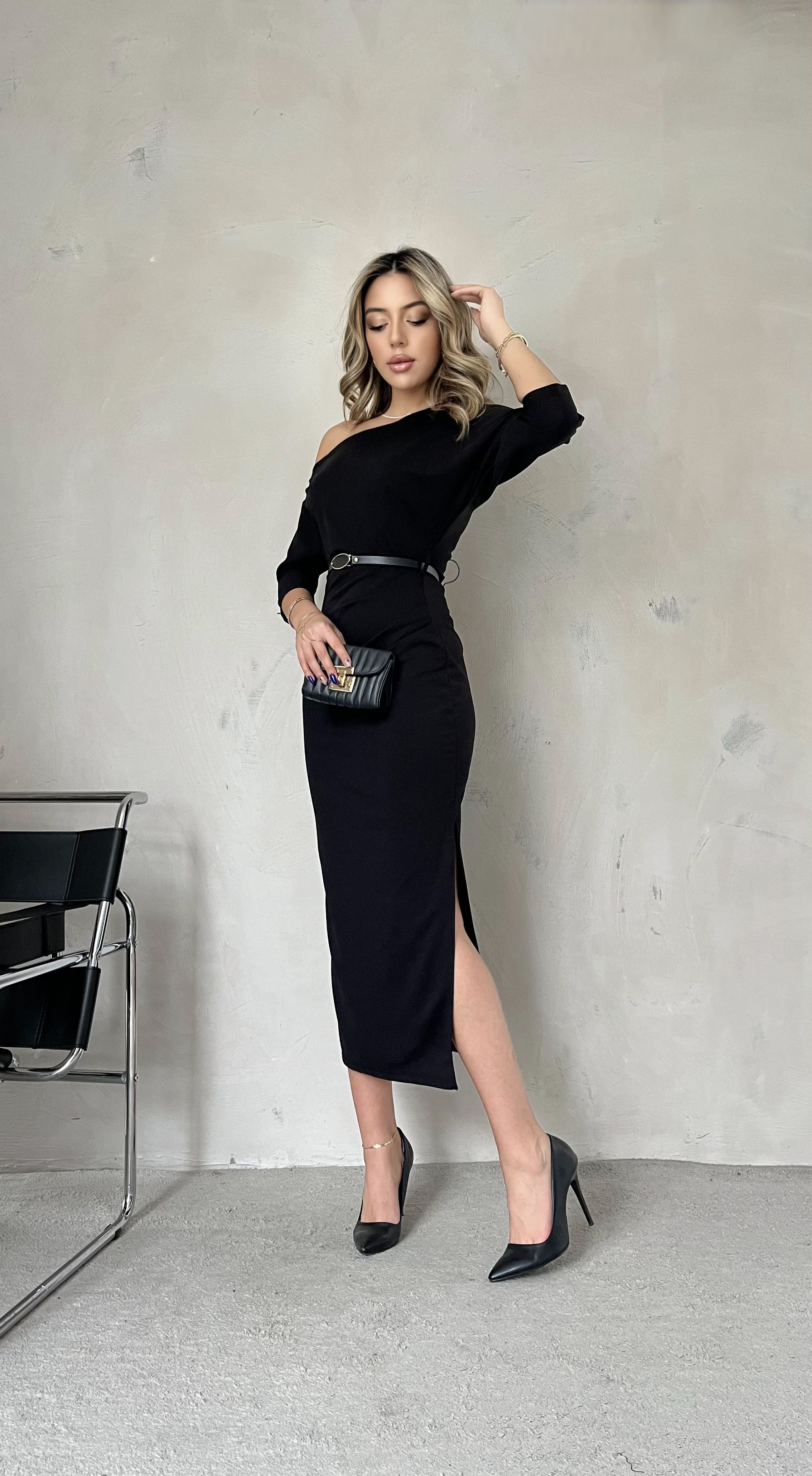 Lina Kemerli Elbise Siyah