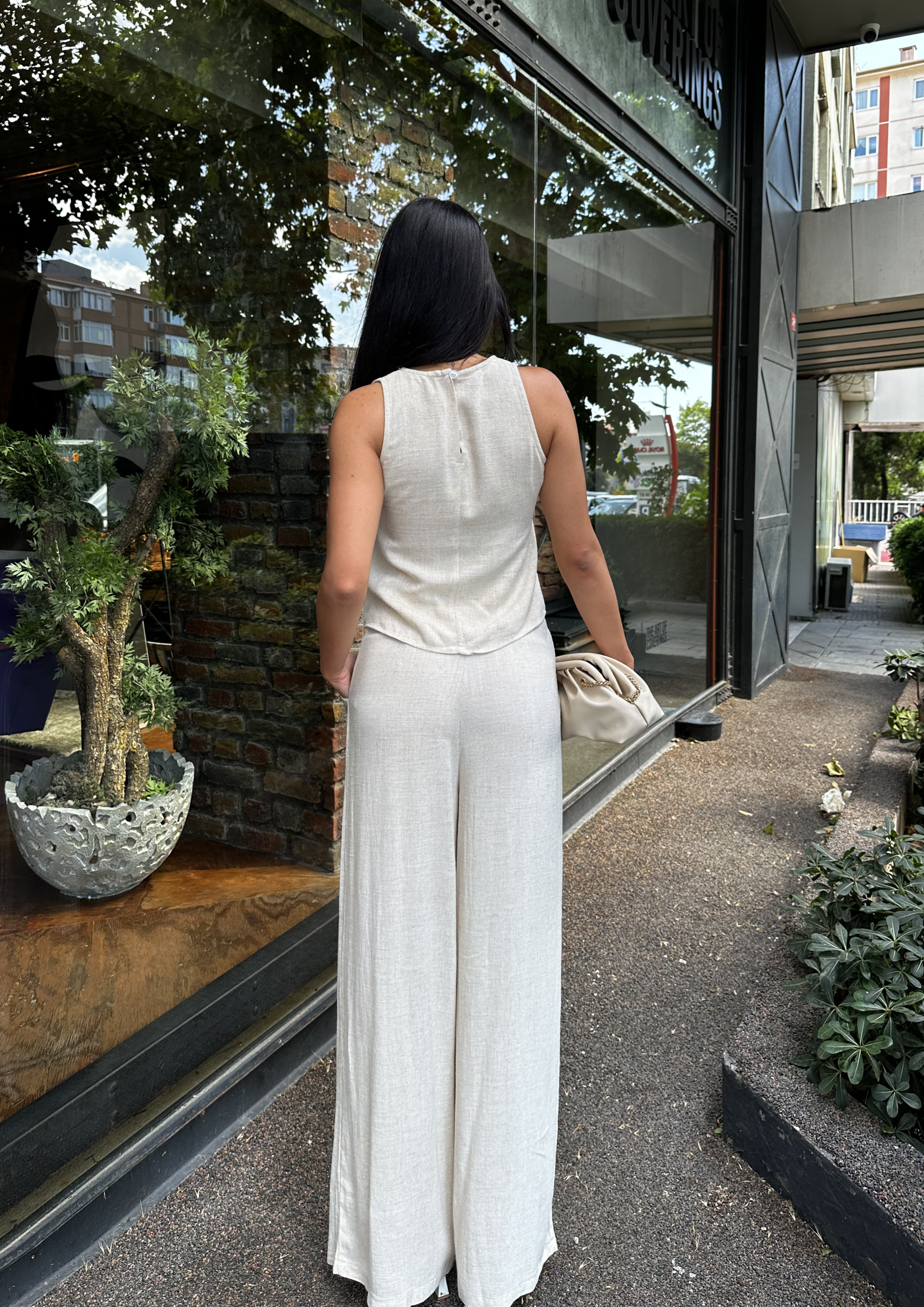 Mabel Keten Pantolon Takım Naturel