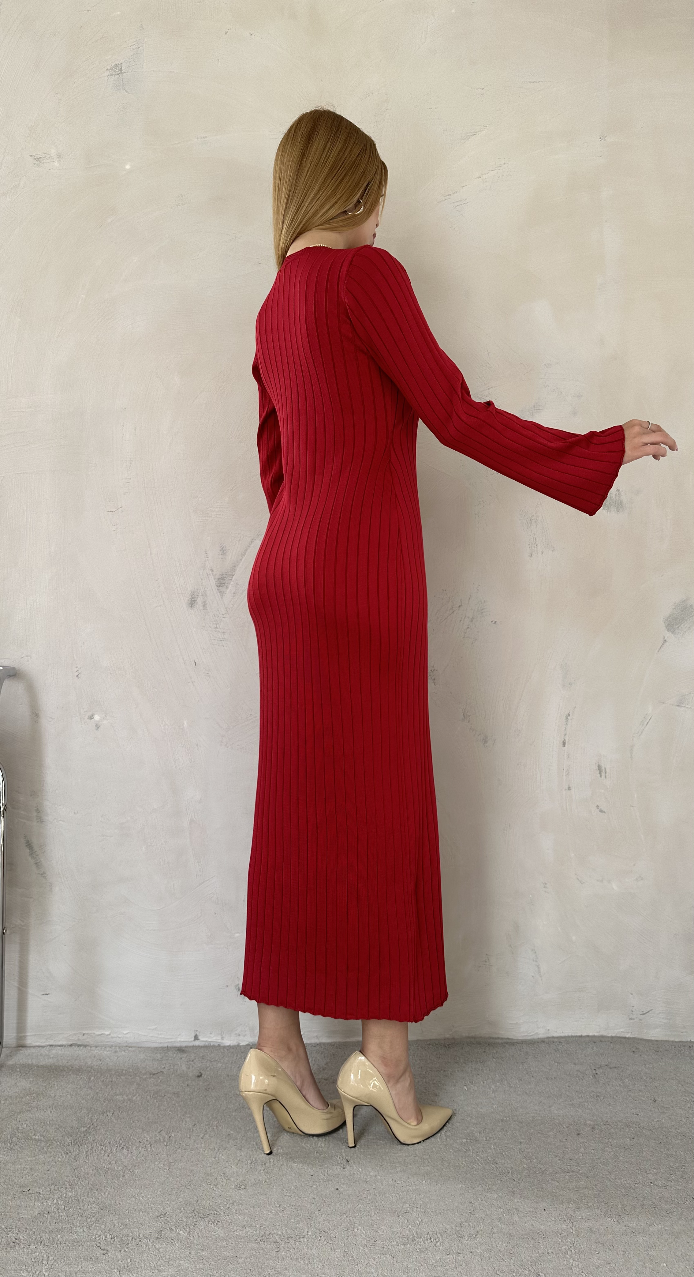 Shay Fitilli Elbise Bordo
