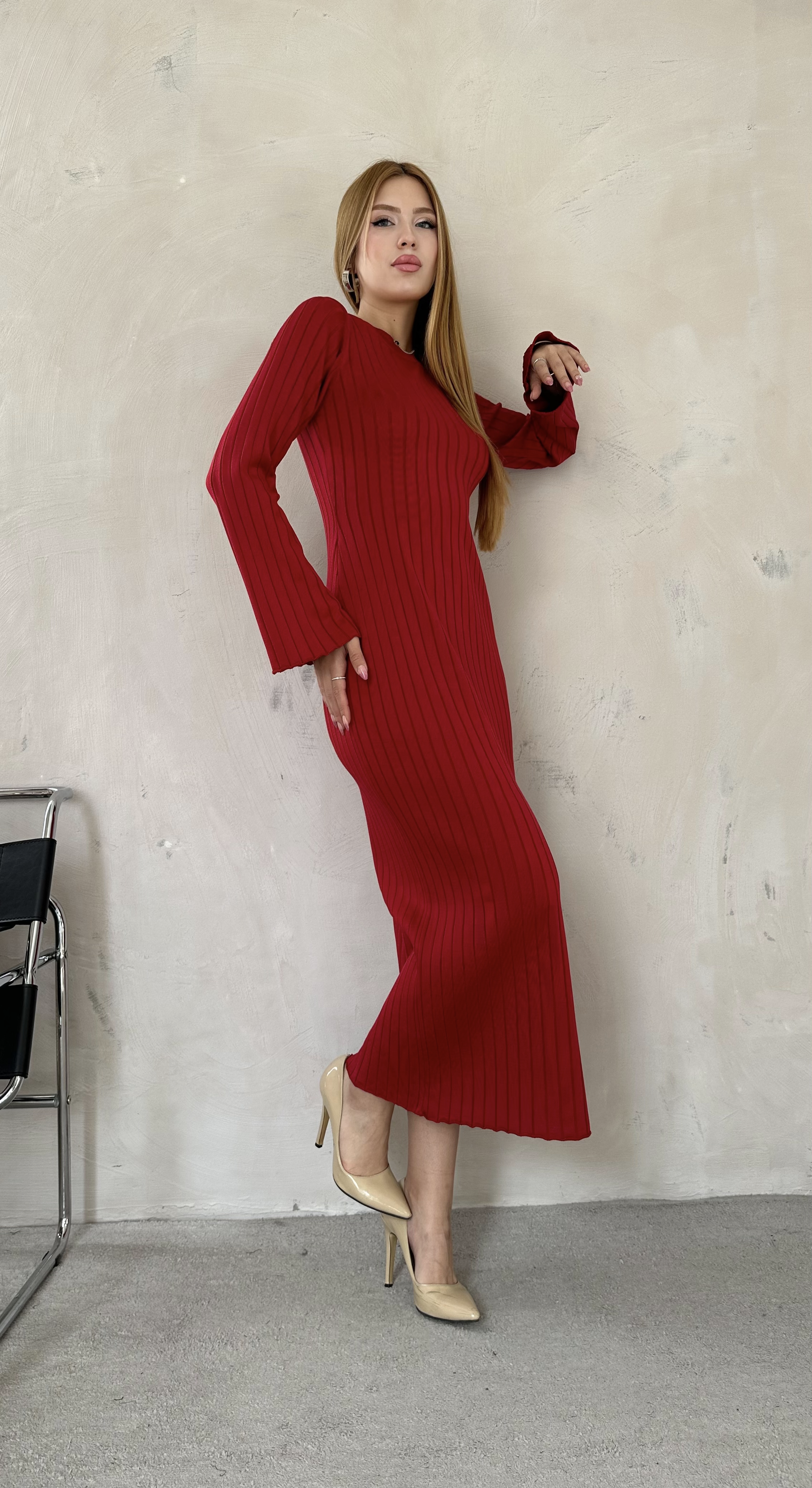 Shay Fitilli Elbise Bordo
