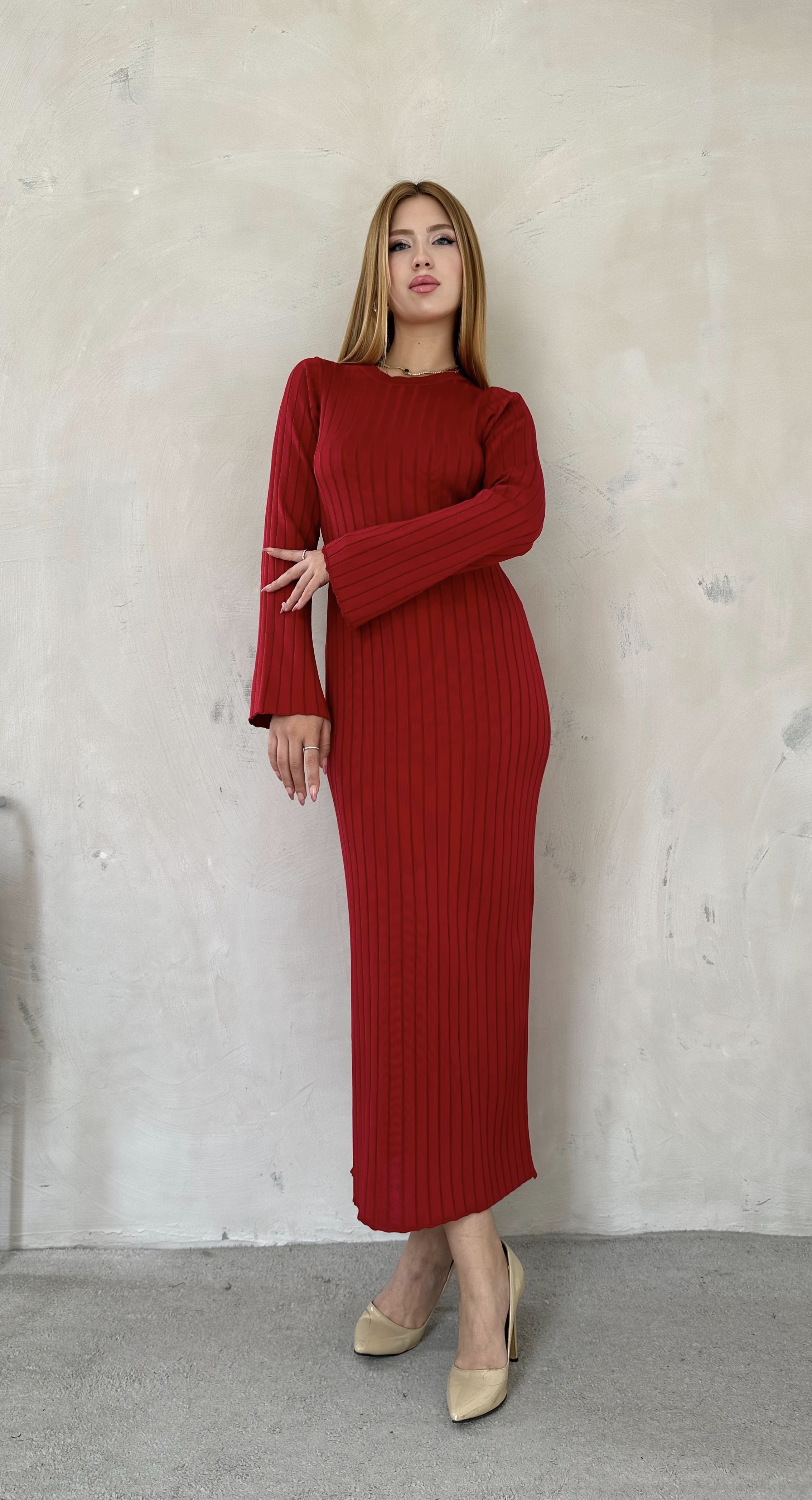 Shay Fitilli Elbise Bordo