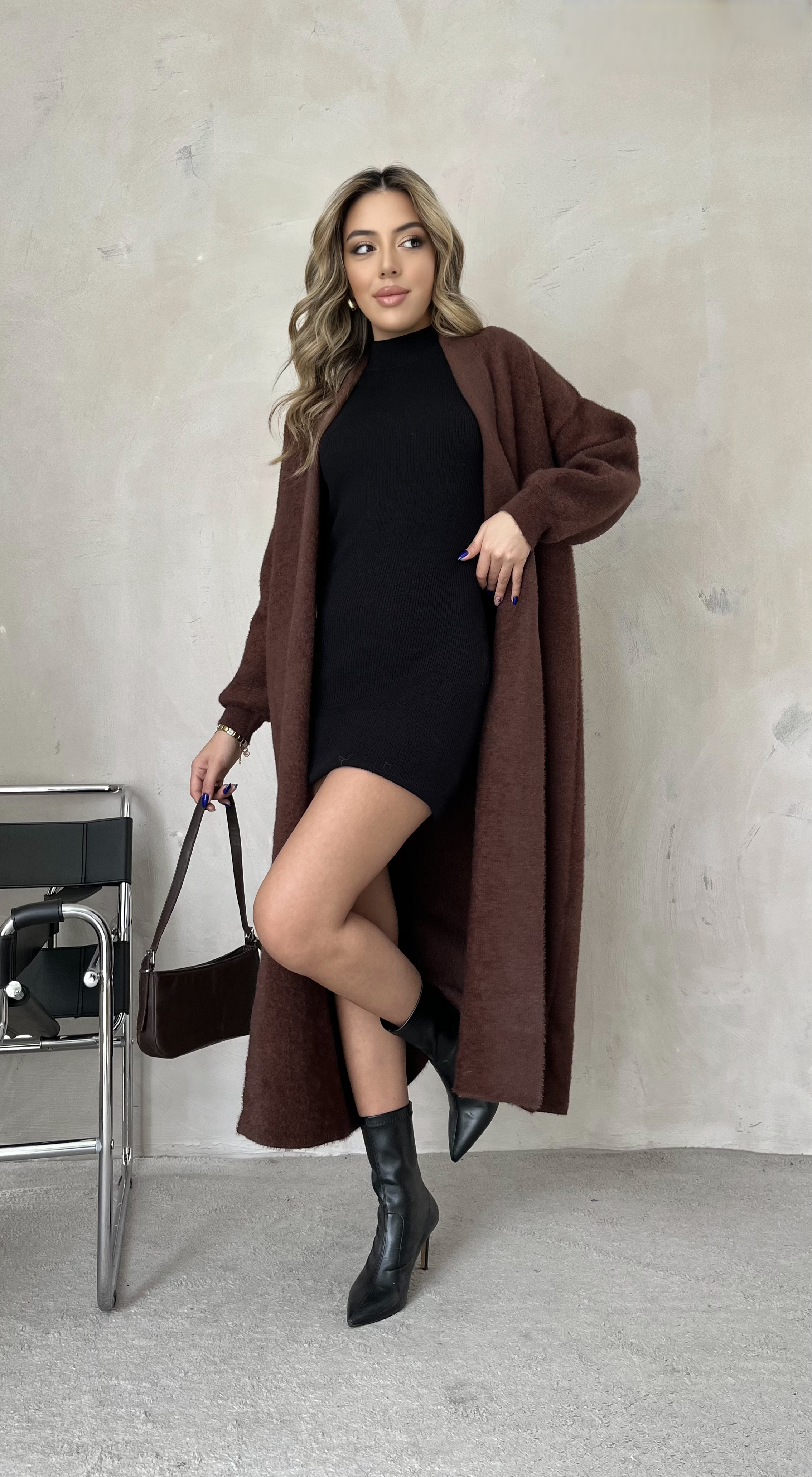 Uzun Triko Hırka Kahverengi