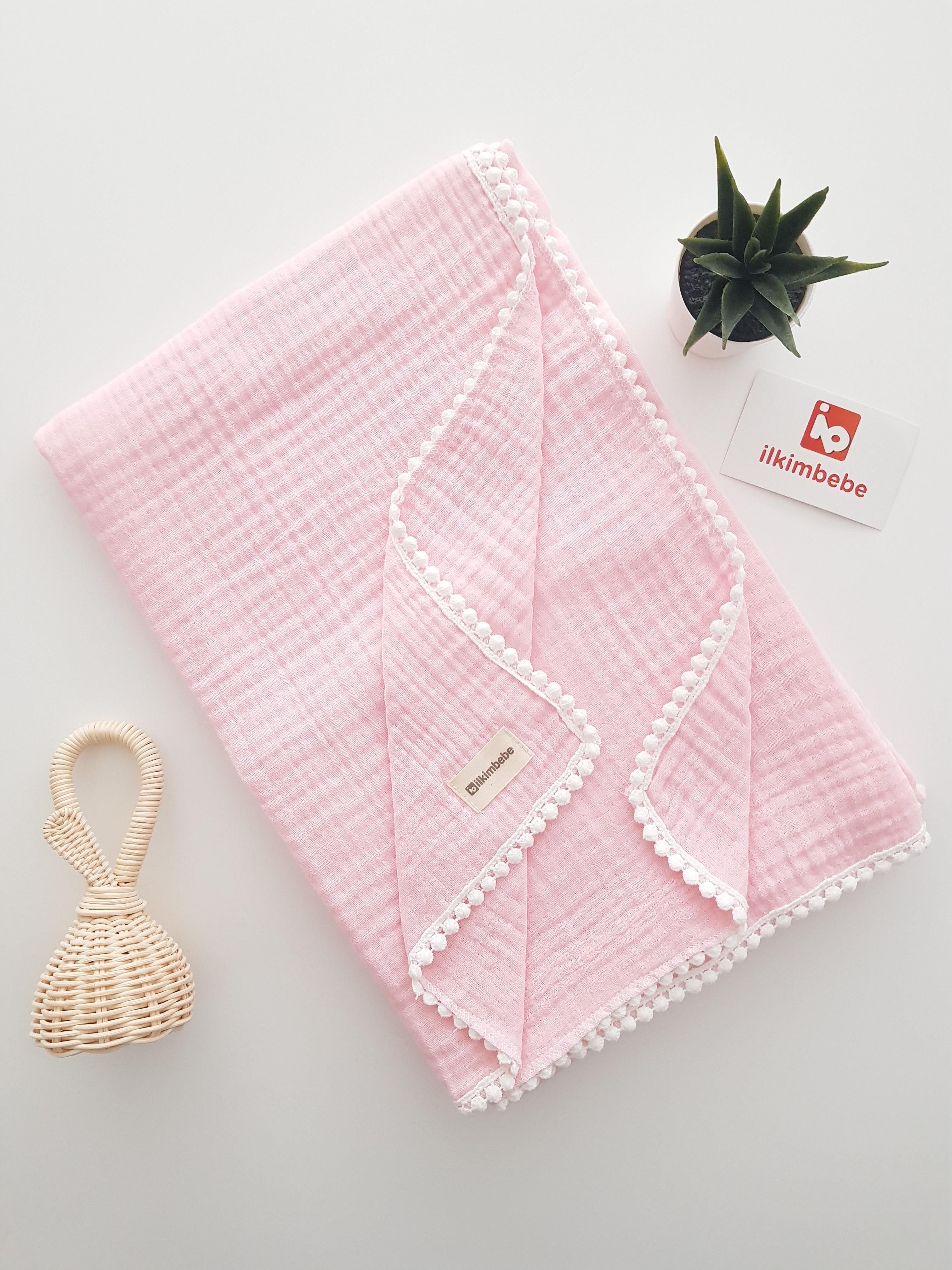 4 Katlı Ponponlu Müslin Bebek Battaniyesi 100x100 - BATTANİYE&ALT AÇMA