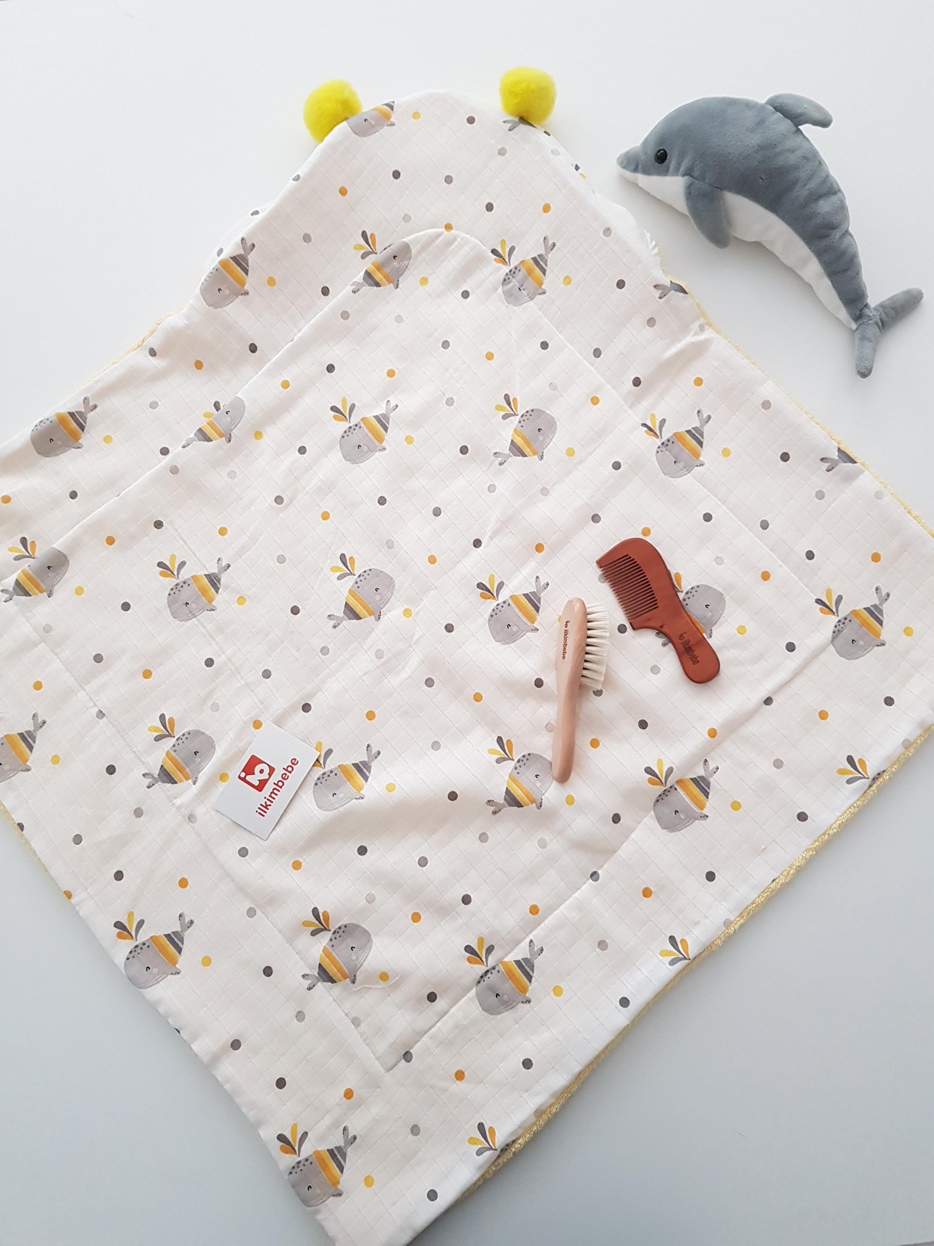 Balinalı Müslin Çift Taraflı Kundak Bebek Havlusu 80x80cm - Erkek Bebek