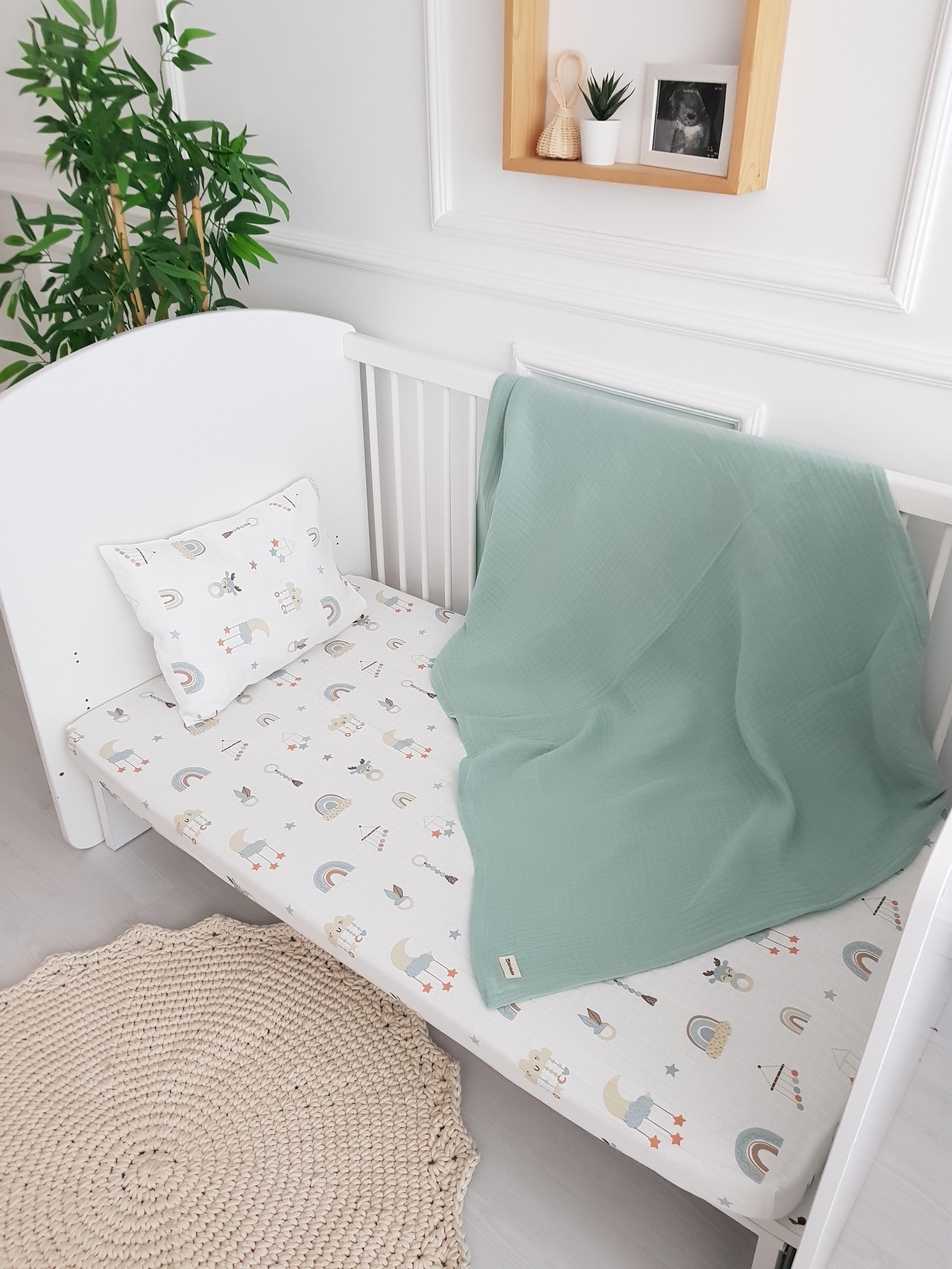Bulut Desen 100x120 Dört Katlı Müslin Bebek Battaniyeli Nevresim Takımı - BATTANİYE&ALT AÇMA