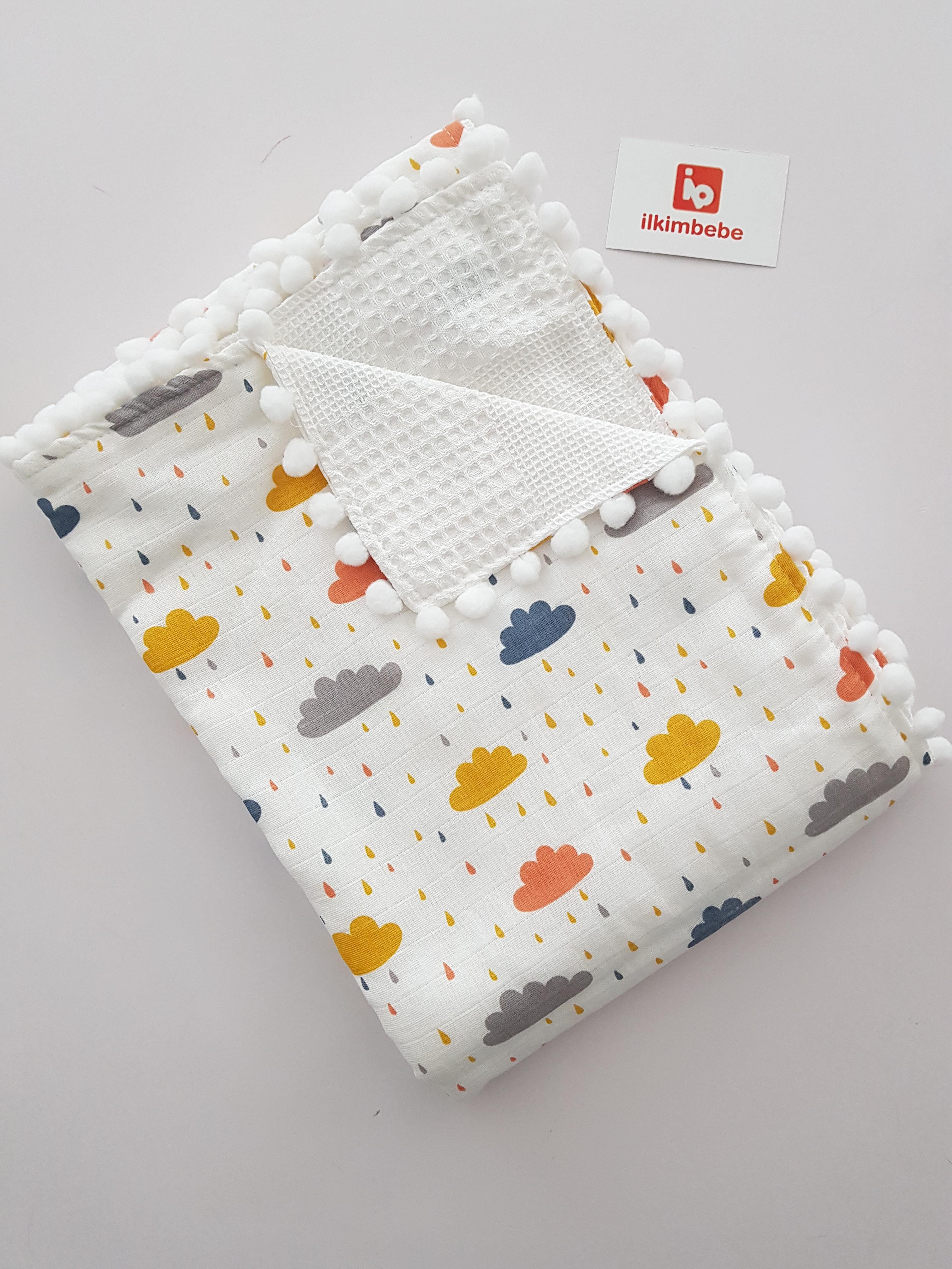 Bulutlu Pikeli Müslin Battaniye 100x100 cm - BATTANİYE&ALT AÇMA