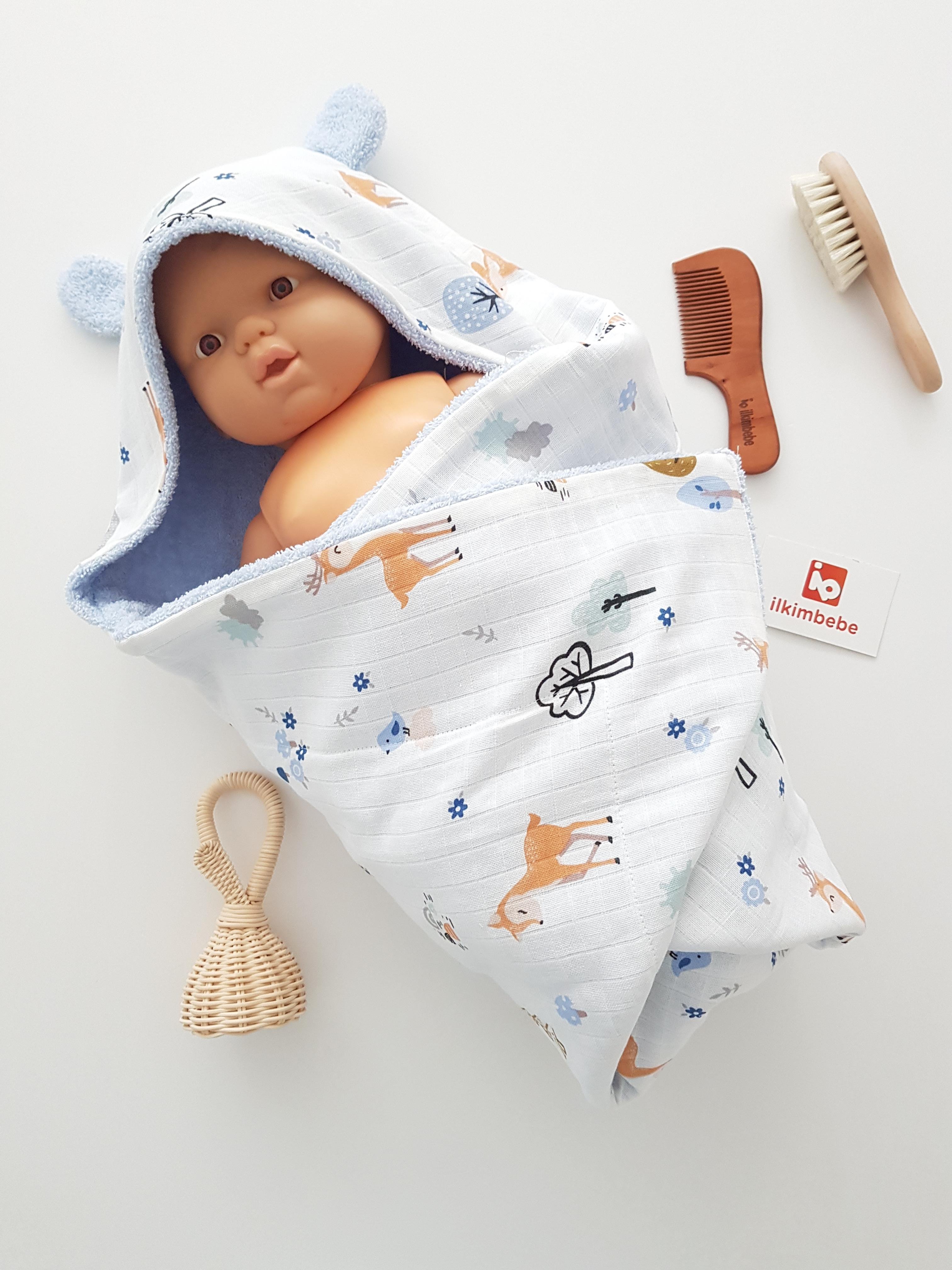 Ceylanlı  Müslinli Çift Taraflı Kundak Bebek Havlusu 80x80 - Erkek Bebek