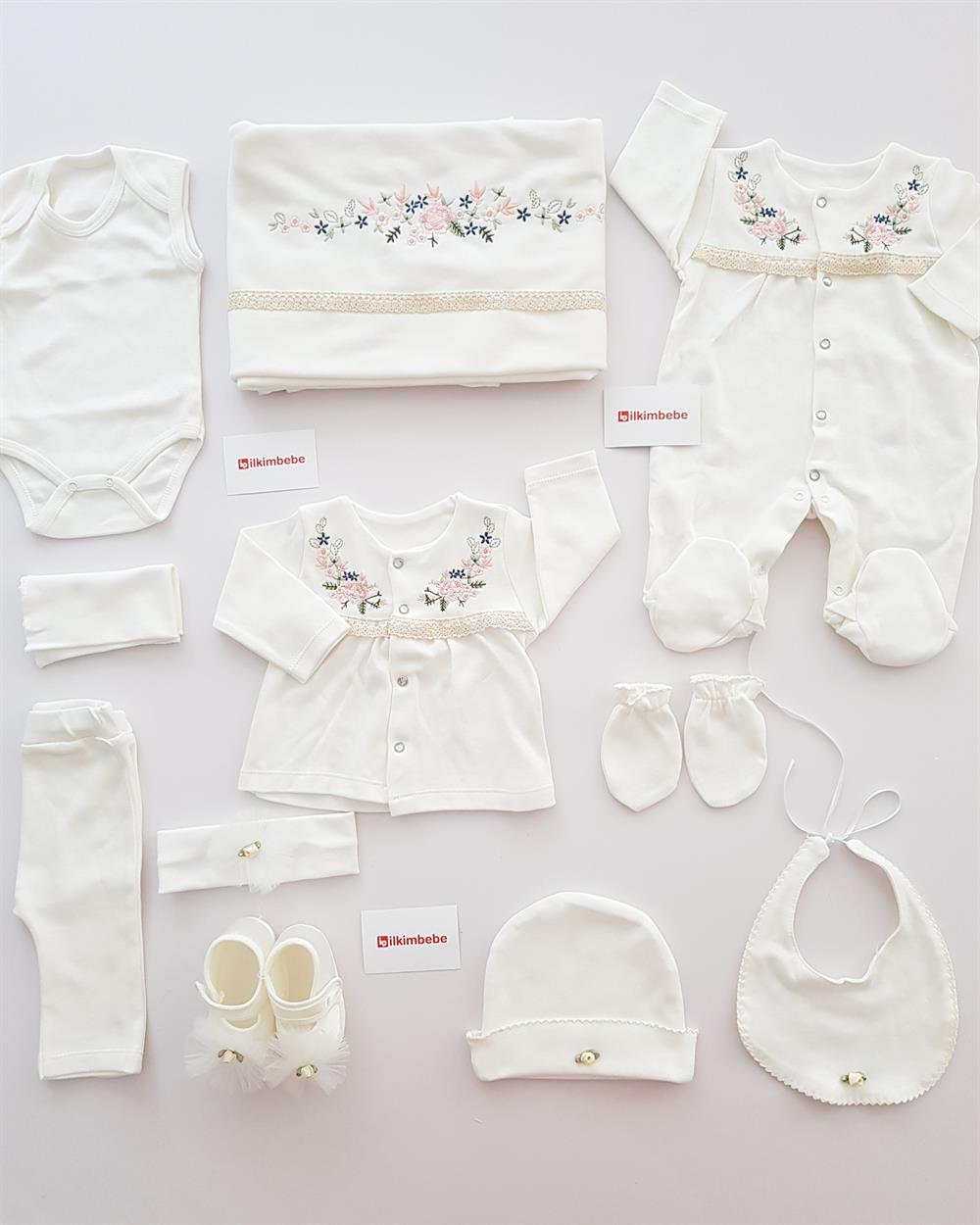 Çiçek Nakışlı Kroşeta 10Lu Set - KIZ BEBEK