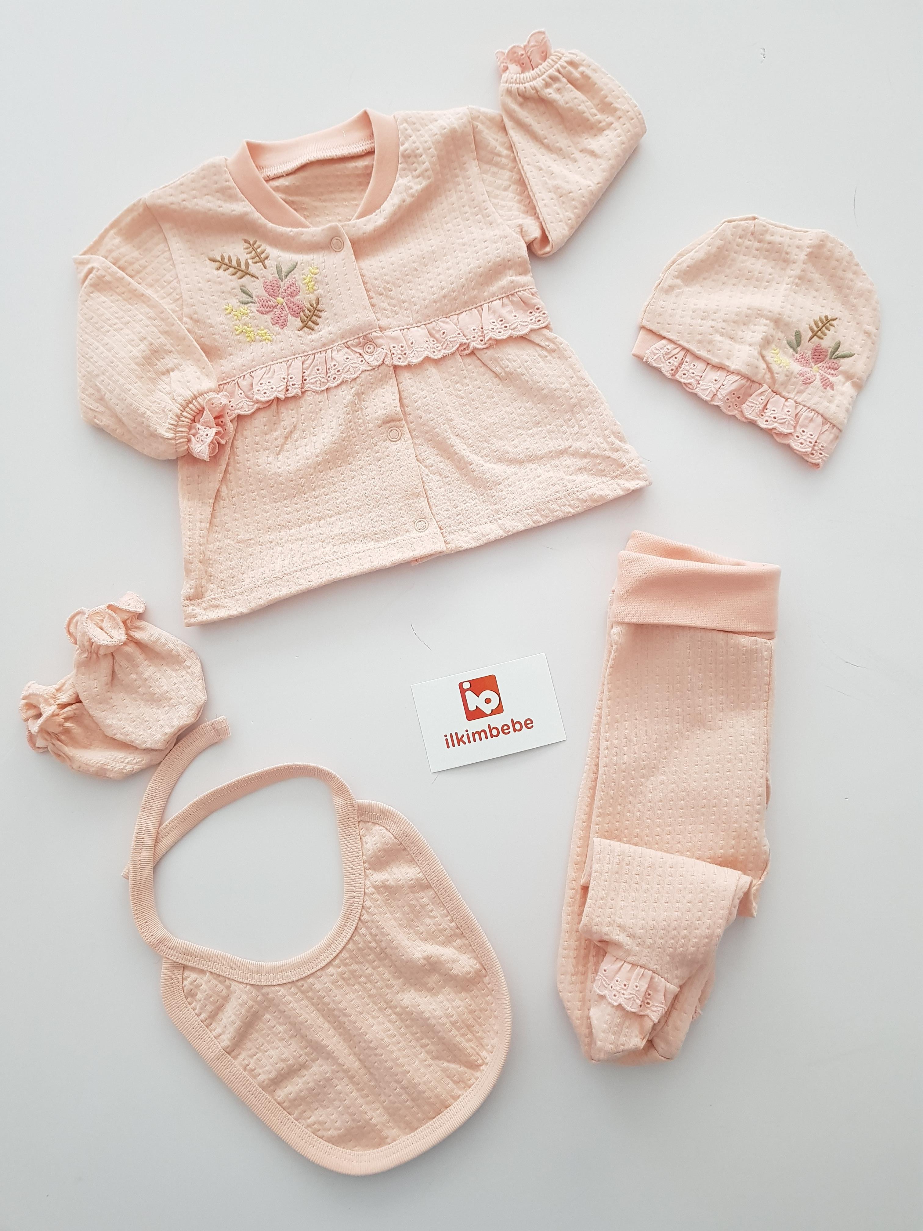 Çiçekli Dantelli 5li Set - KIZ BEBEK