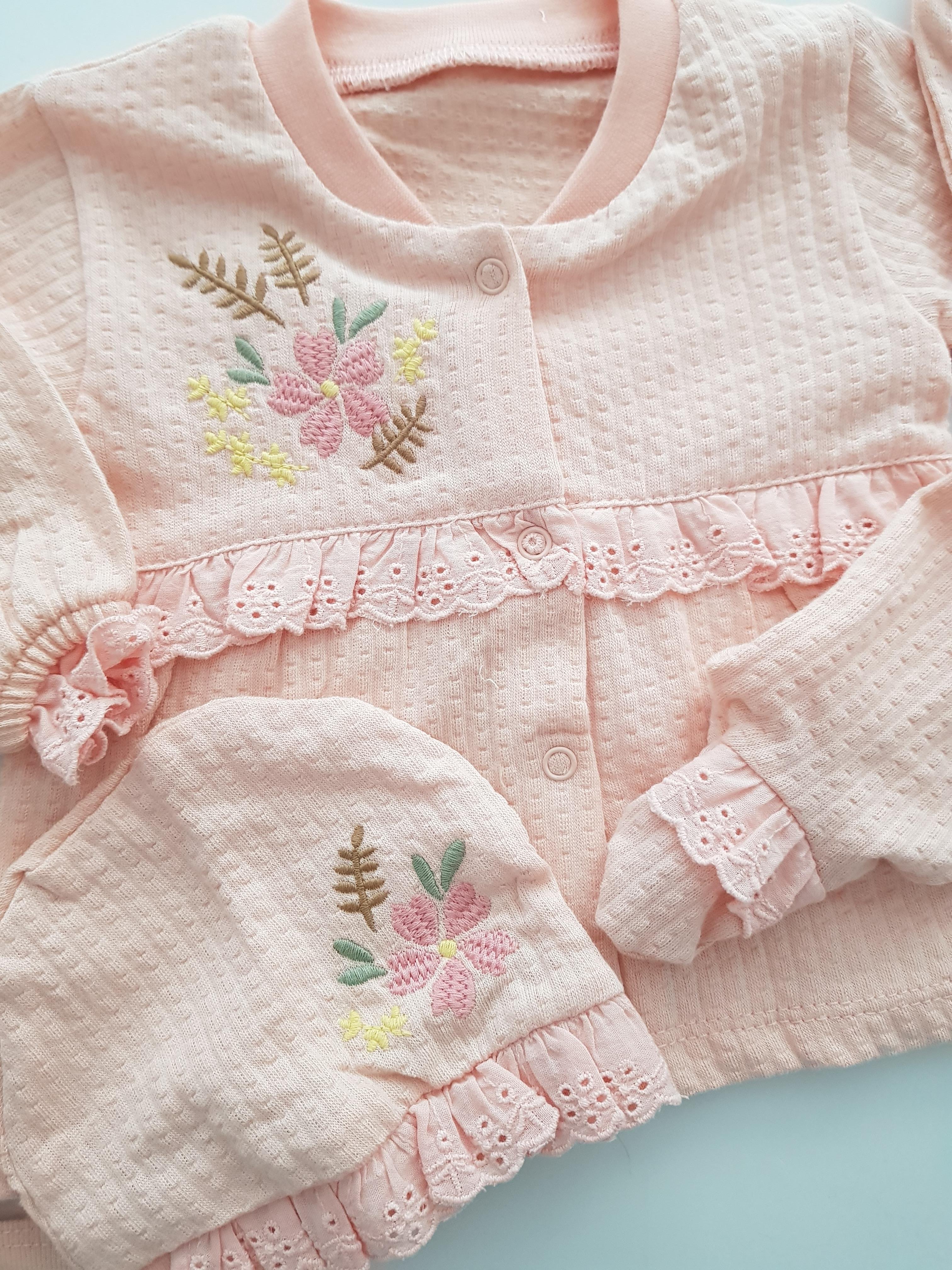Çiçekli Dantelli 5li Set - KIZ BEBEK